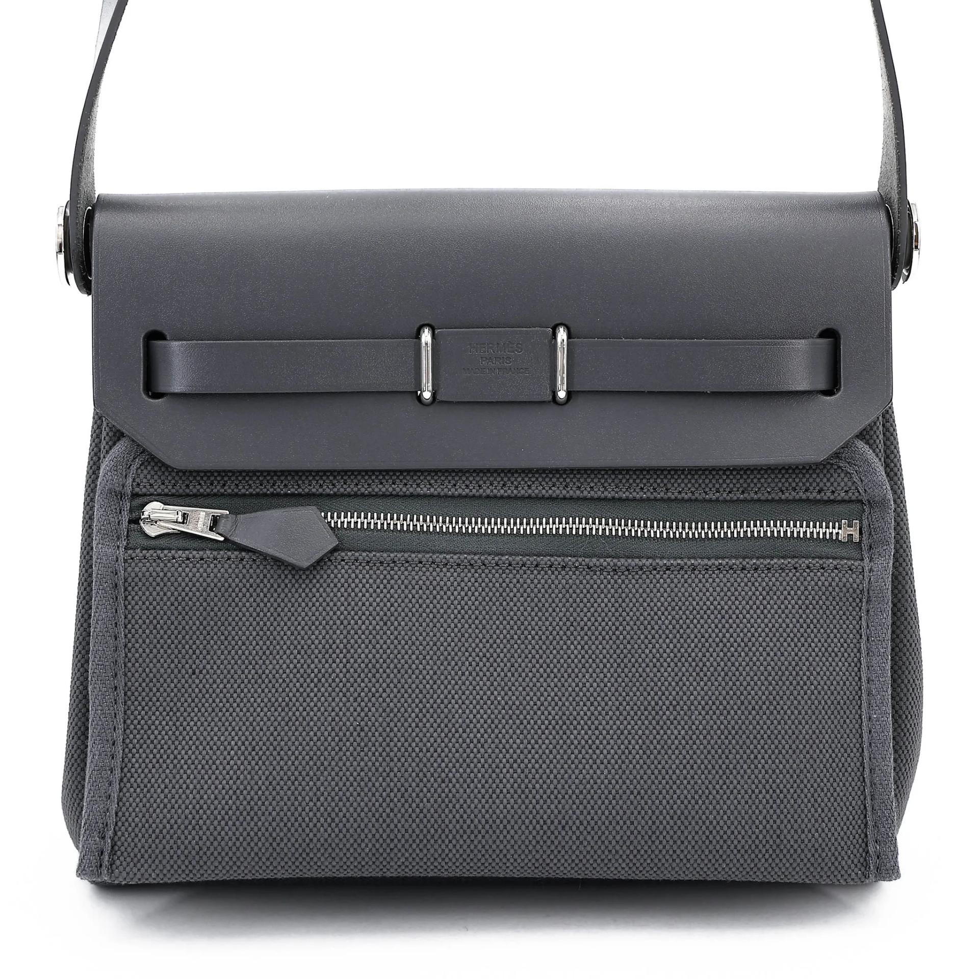 Unused ( Rank NS ) HERMÈS Herbag Zip Mini 20 Ardoise (85) Toile H canvas Vache Hunter Palladium hardware W (2024) - 2