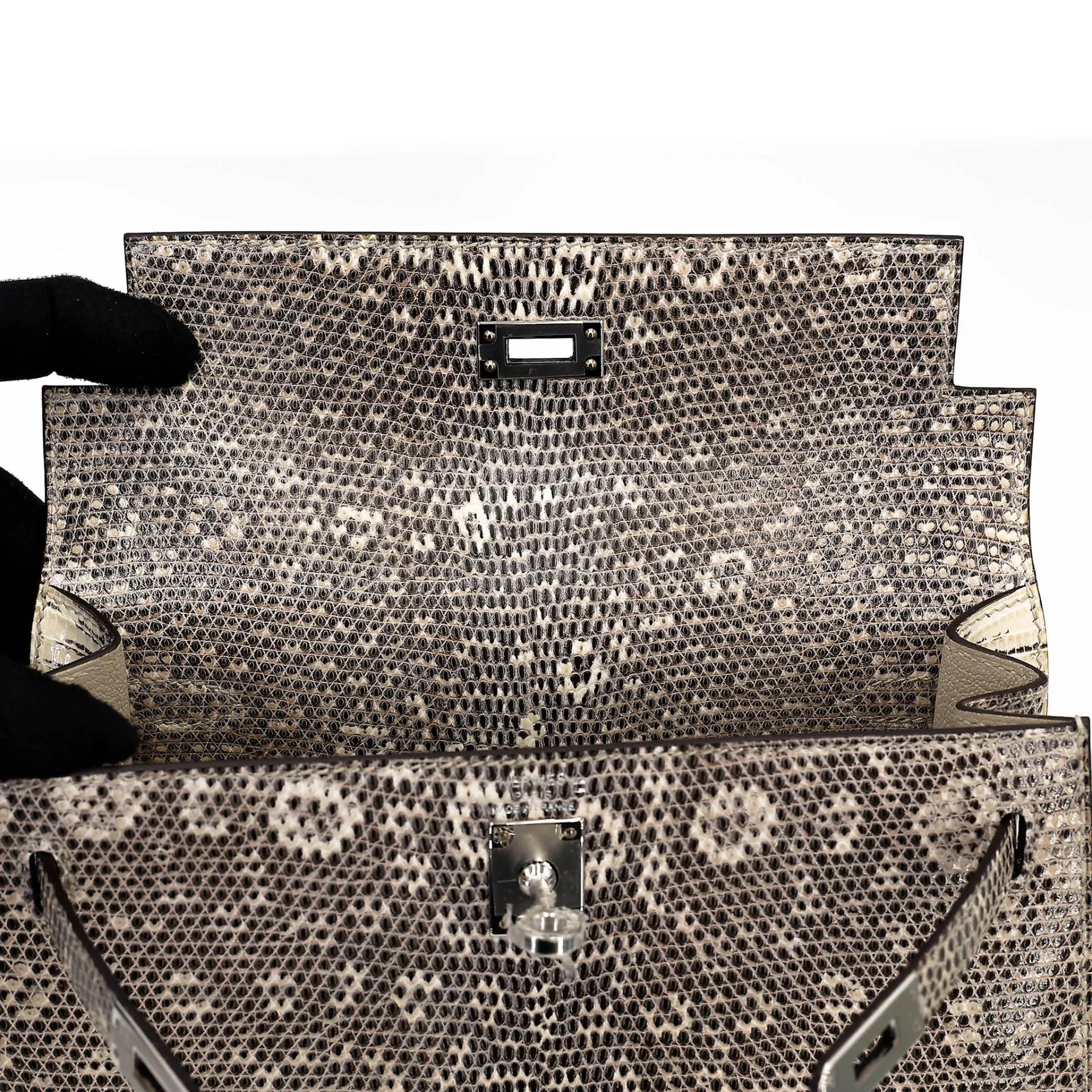 Unused ( Rank NS ) HERMÈS Kelly 25 Sellier Ombre (1B) Lizard Palladium hardware B (2023) - 13
