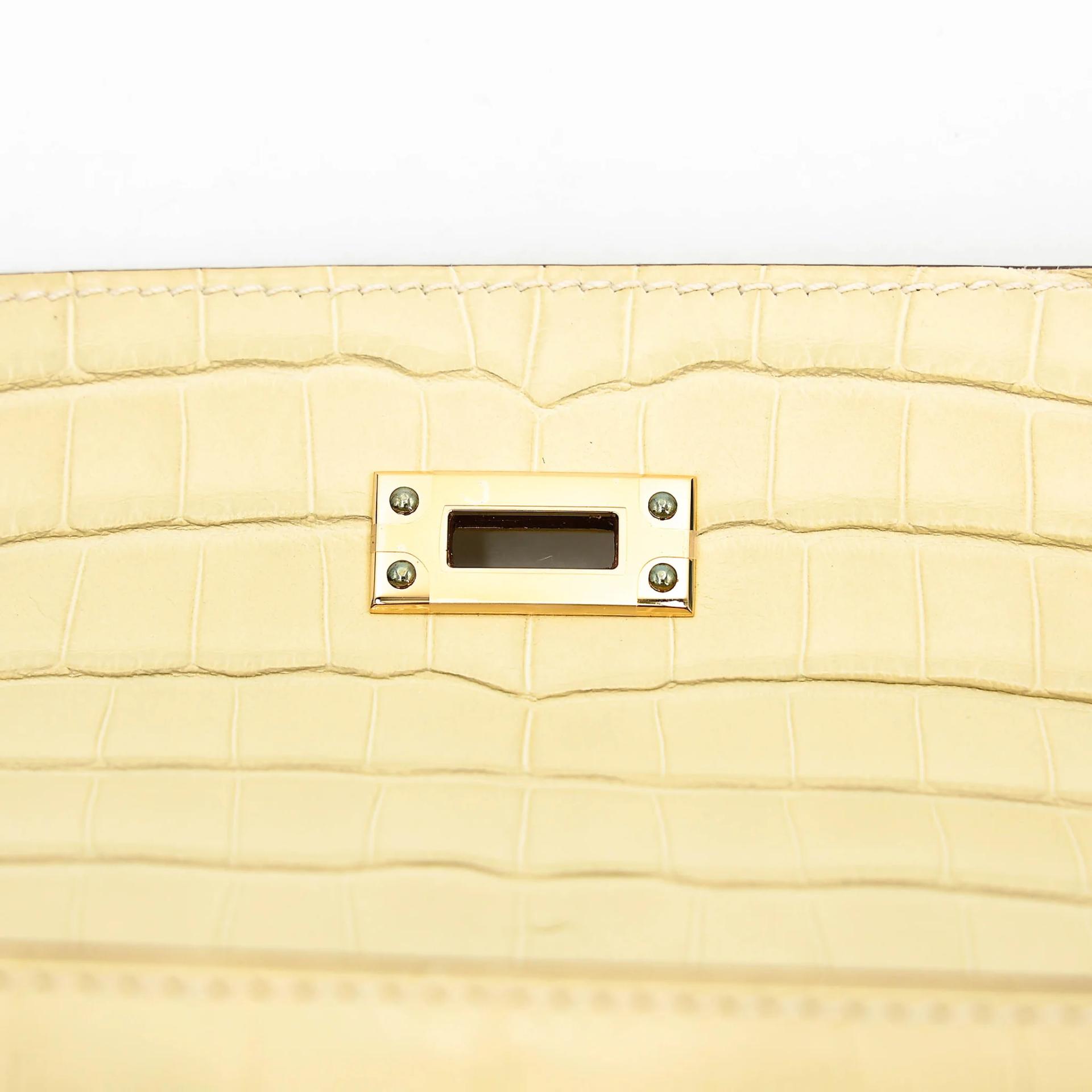 Unused ( Rank NS ) HERMÈS Kelly Pochette Vanille (Y1) Matte Alligator Gold hardware W (2024) - 11
