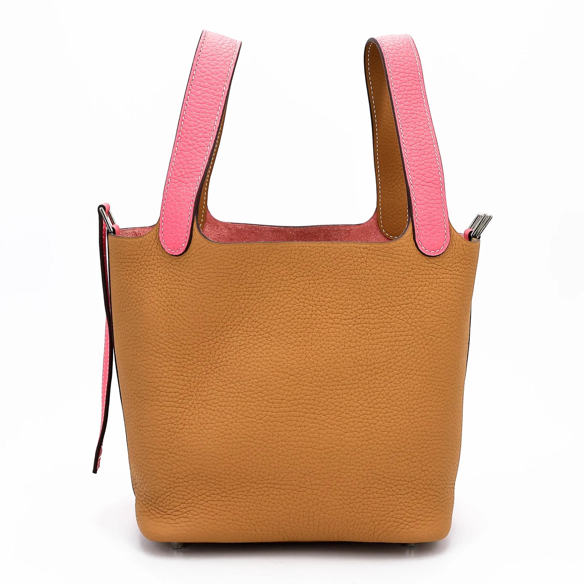 Unused ( Rank NS ) HERMÈS Limited Edition Picotin Lock PM Casaque Rose Azalee (8W) Sesame (2S) Clemence Palladium hardware Y (2020) - 5