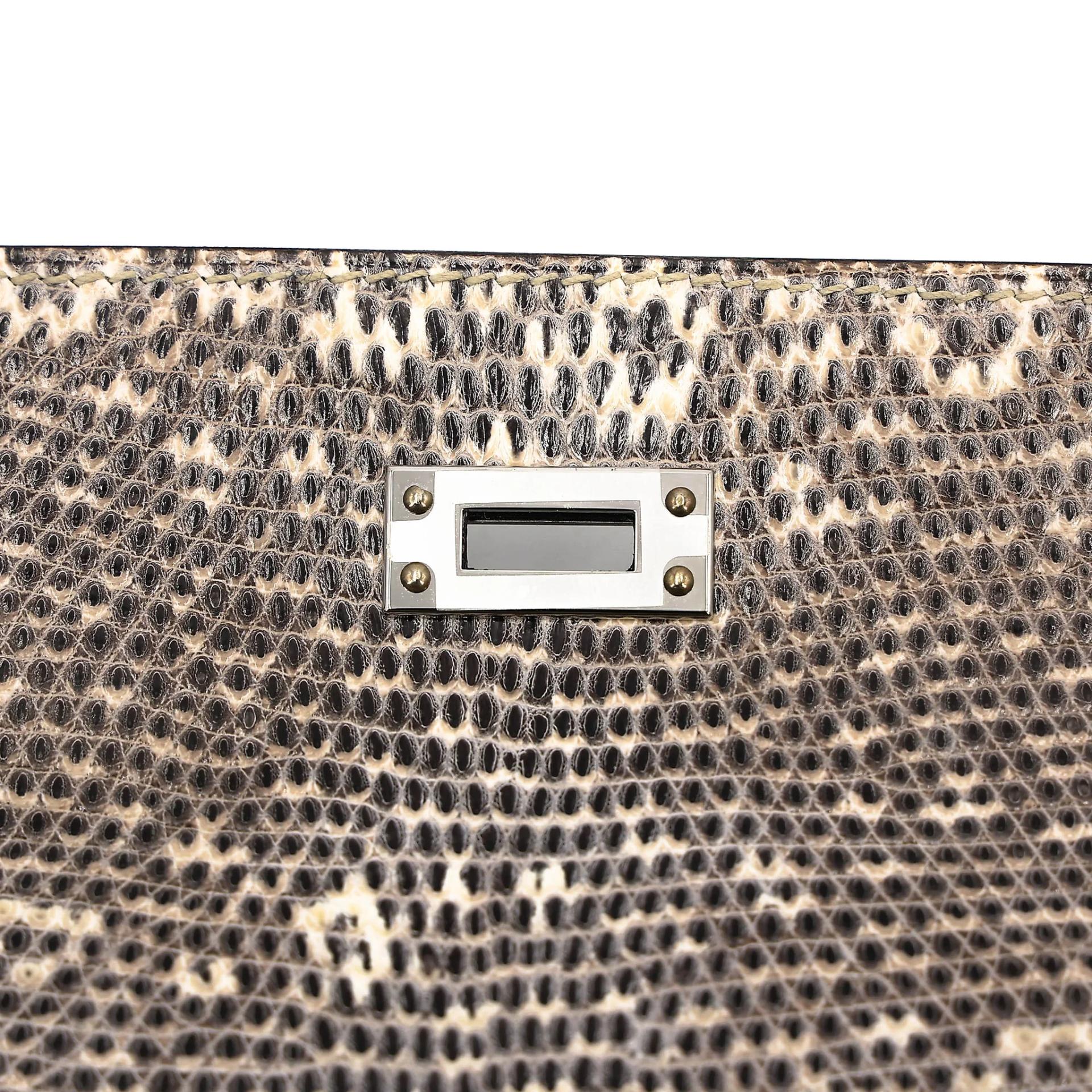 Unused ( Rank NS ) HERMÈS Kelly 25 Sellier Ombre (1B) Lizard Palladium hardware B (2023) - 12