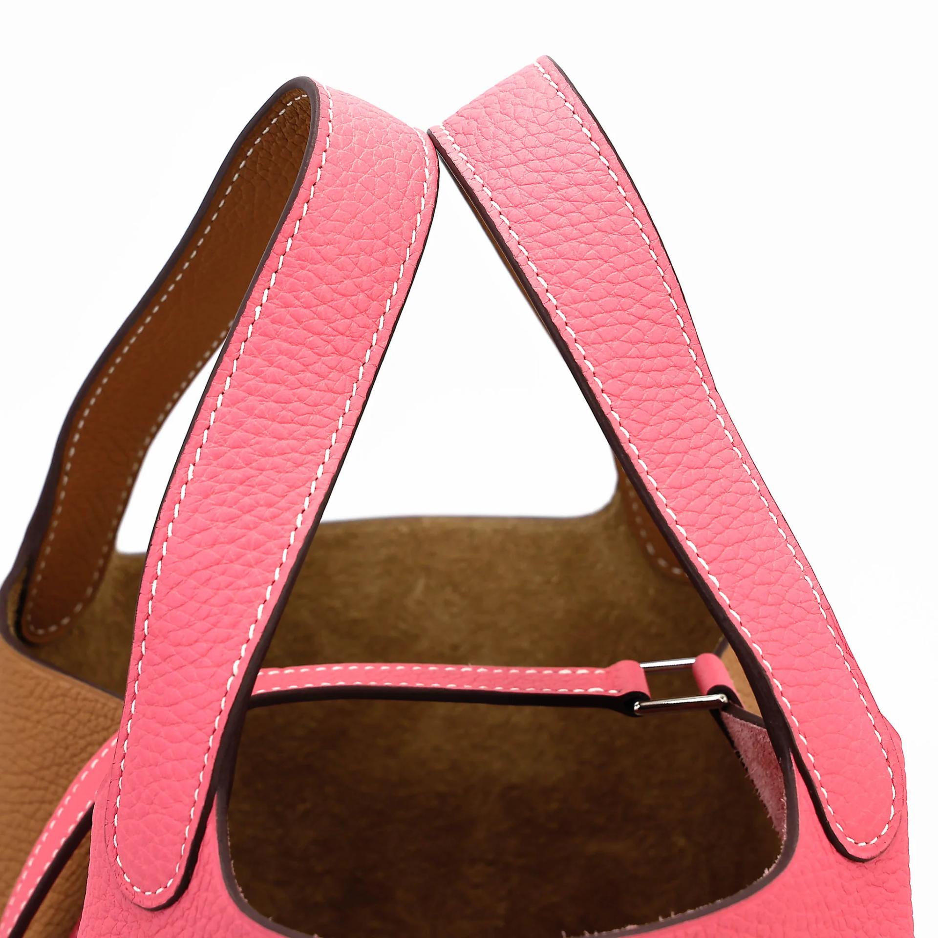 Unused ( Rank NS ) HERMÈS Limited Edition Picotin Lock PM Casaque Rose Azalee (8W) Sesame (2S) Clemence Palladium hardware Y (2020) - 3