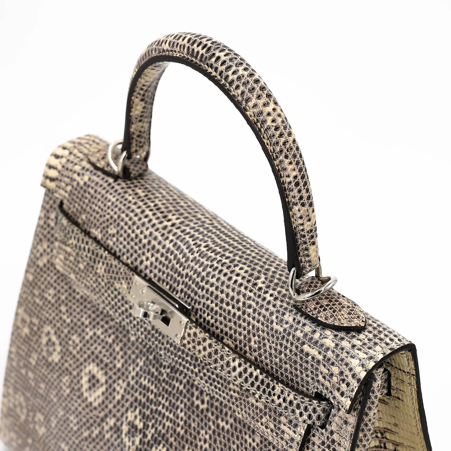 Unused ( Rank NS ) HERMÈS Kelly 25 Sellier Ombre (1B) Lizard Palladium hardware B (2023) - 3