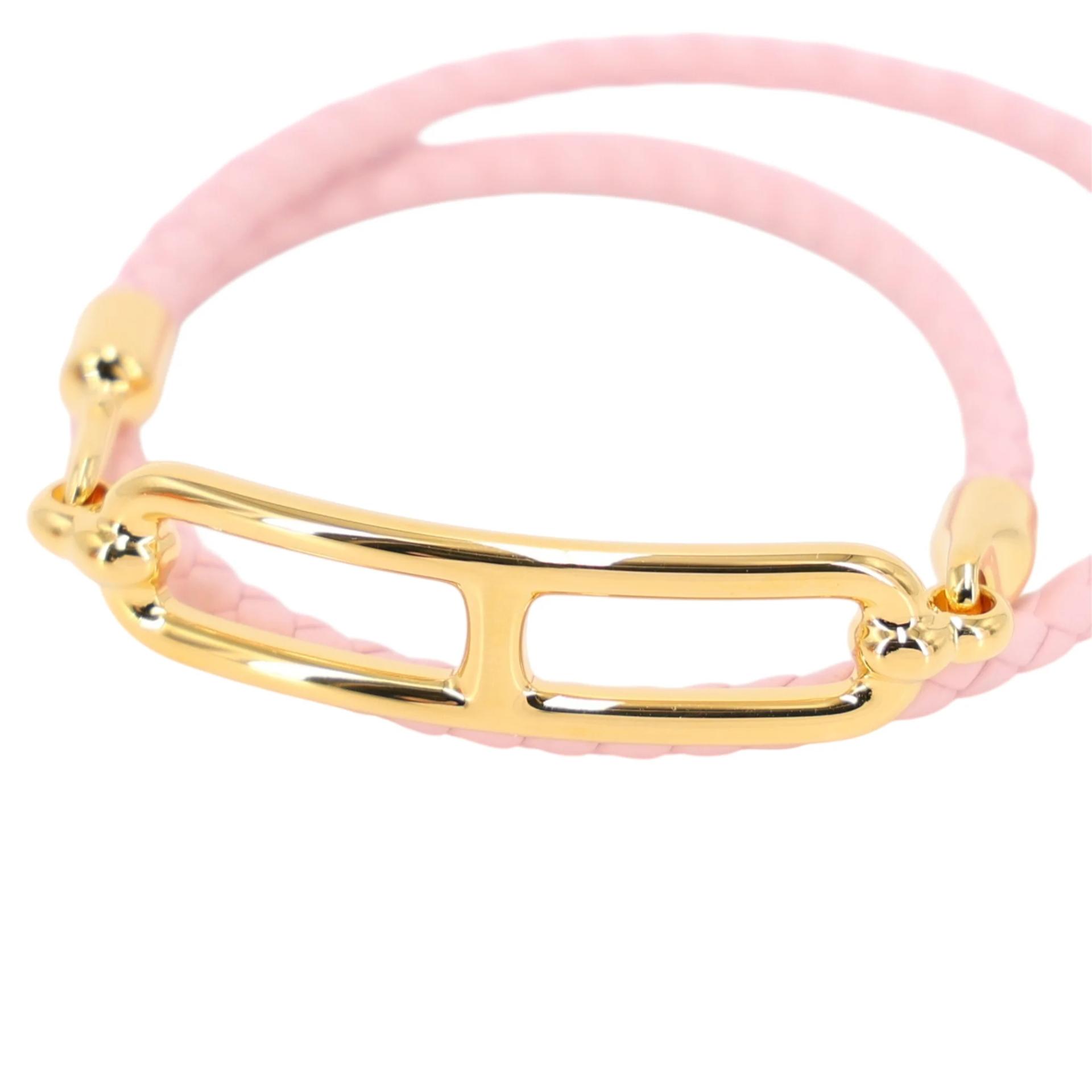 Brand New ( Rank N ) HERMÈS Roulis Double Tour bracelet T1 Rose Sakura (3Q) Gold hardware - 6