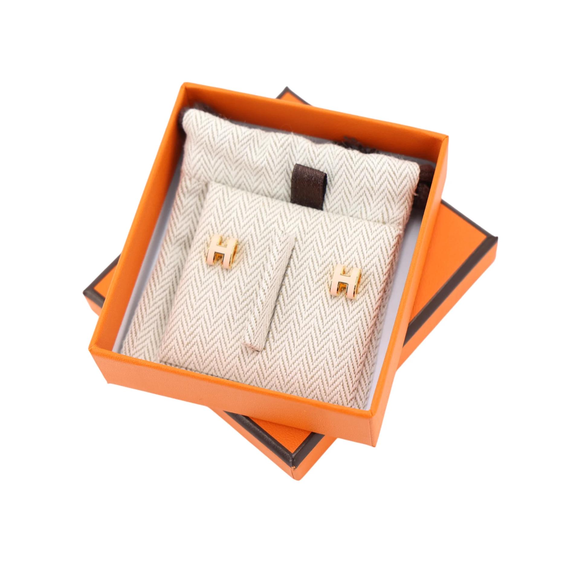Brand New ( Rank N ) HERMÈS Mini Pop H earrings Pink Lacquered metal Gold hardware - 3