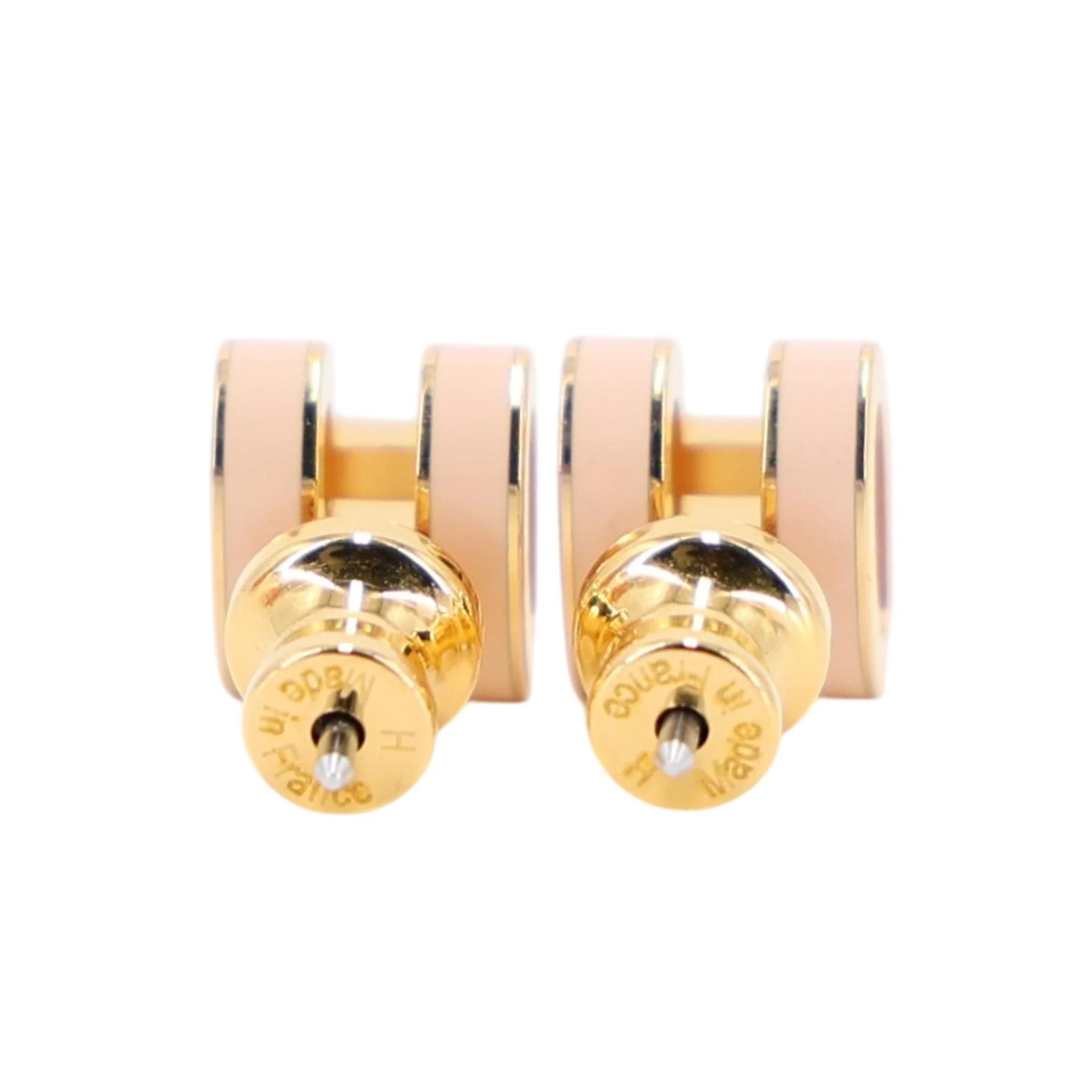 Brand New ( Rank N ) HERMÈS Mini Pop H earrings Pink Lacquered metal Gold hardware - 4