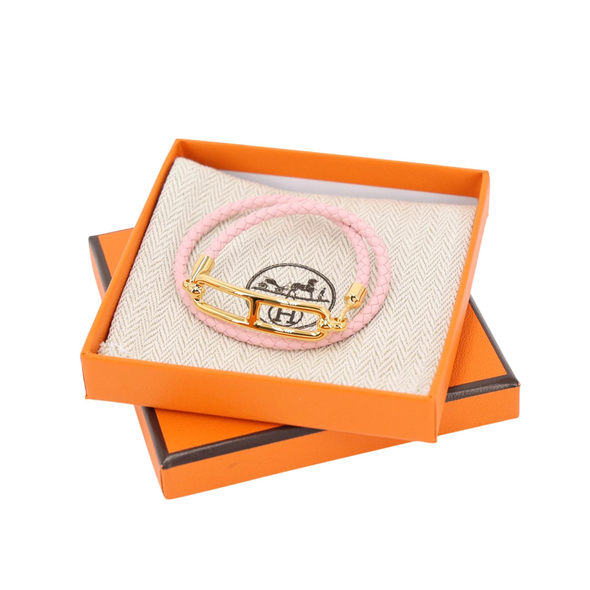 Brand New ( Rank N ) HERMÈS Roulis Double Tour bracelet T1 Rose Sakura (3Q) Gold hardware - 3