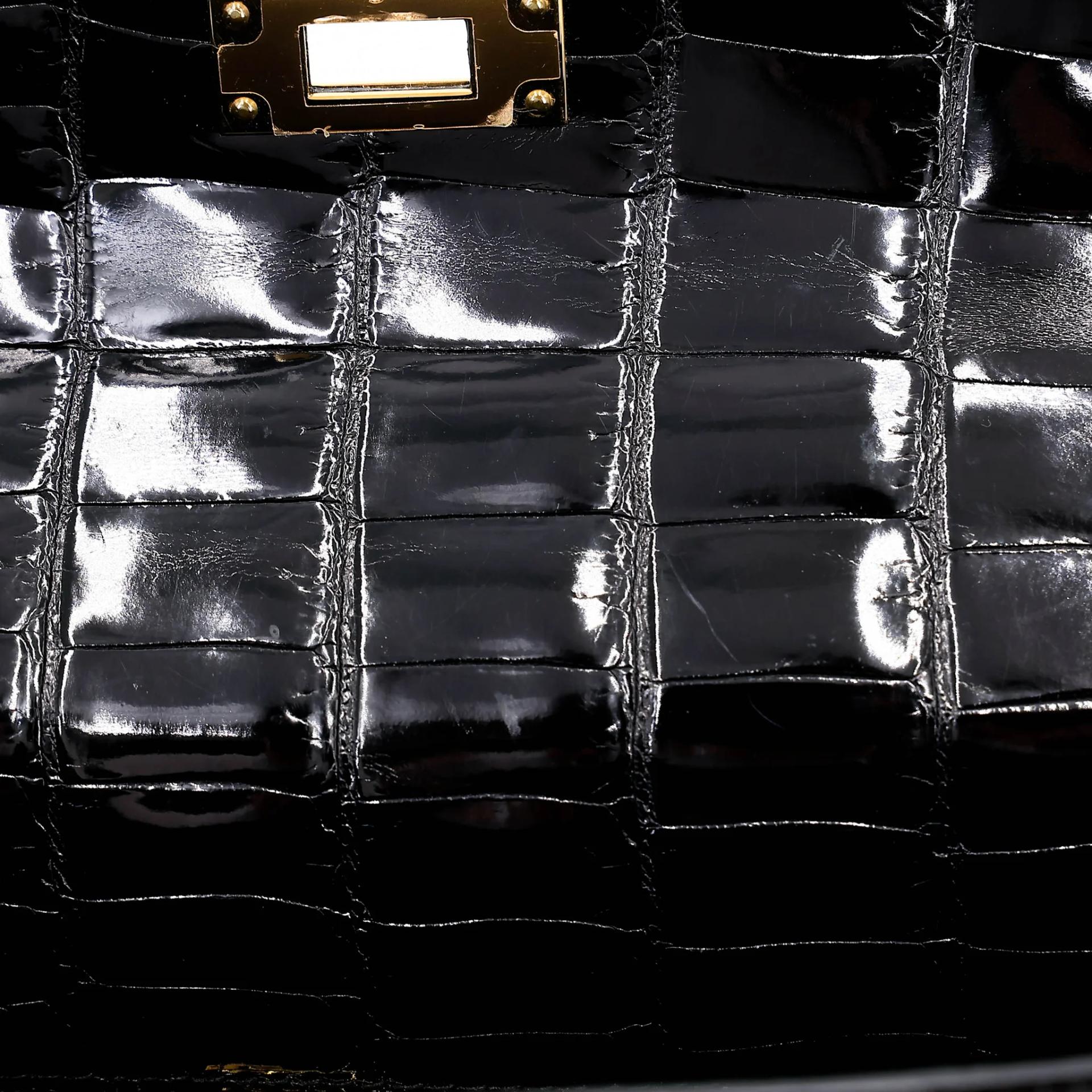 Very Good ( Rank A) HERMÈS Kelly 28 Sellier Noir (89) Shiny Niloticus Crocodile Gold hardware X (2016) - 20