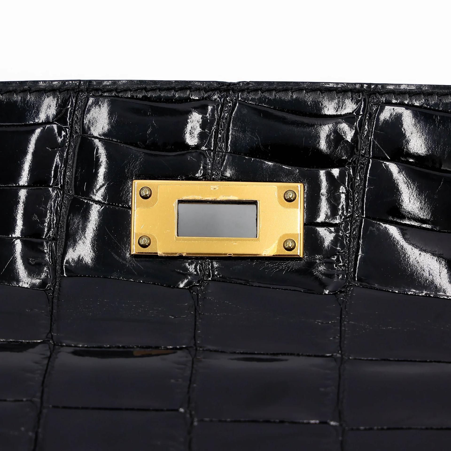 Very Good ( Rank A) HERMÈS Kelly 28 Sellier Noir (89) Shiny Niloticus Crocodile Gold hardware X (2016) - 18