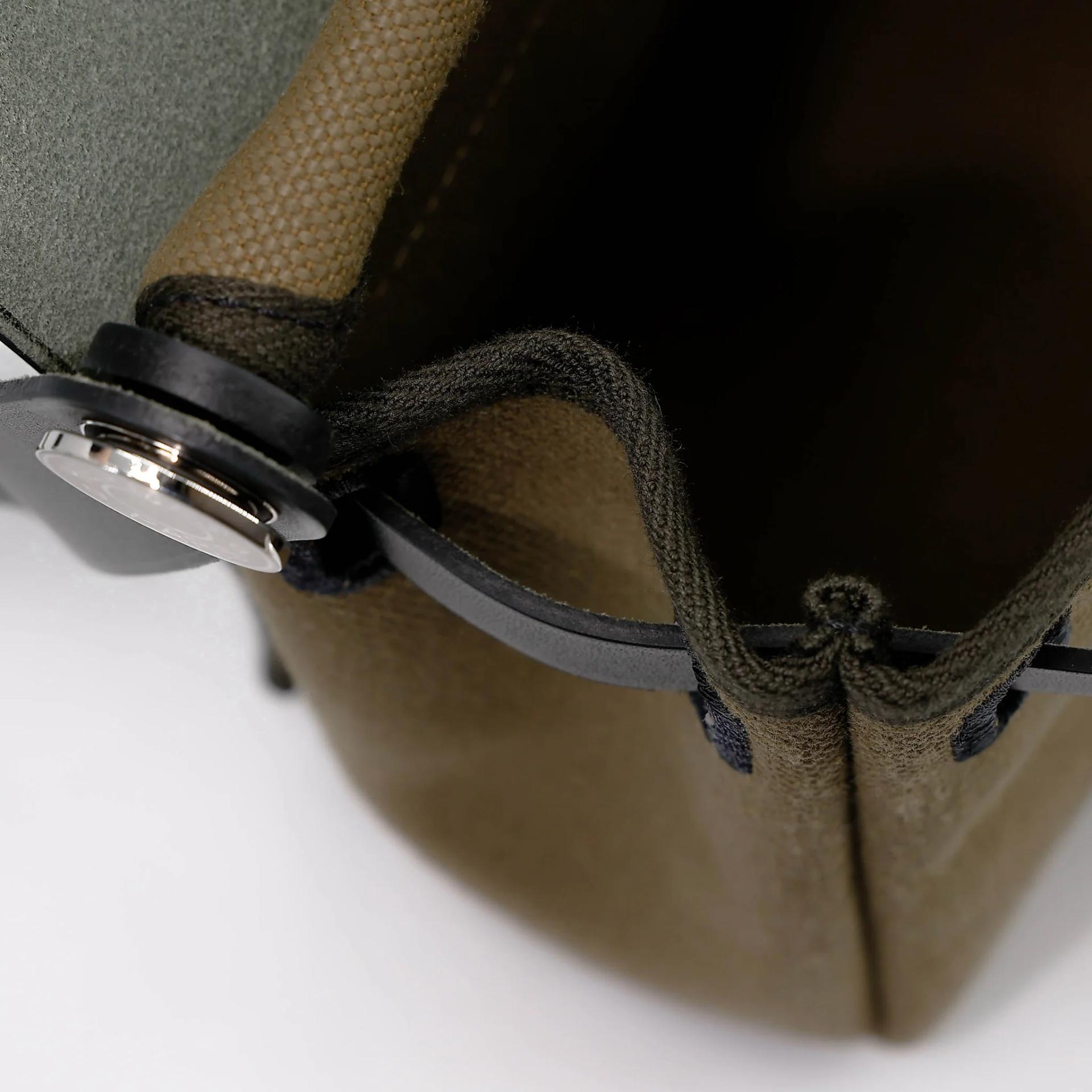 Brand New ( Rank N ) HERMÈS Herbag Zip Mini 20 Vert Olive (61) Toile H canvas Vache Hunter Palladium hardware G (2026) - 17
