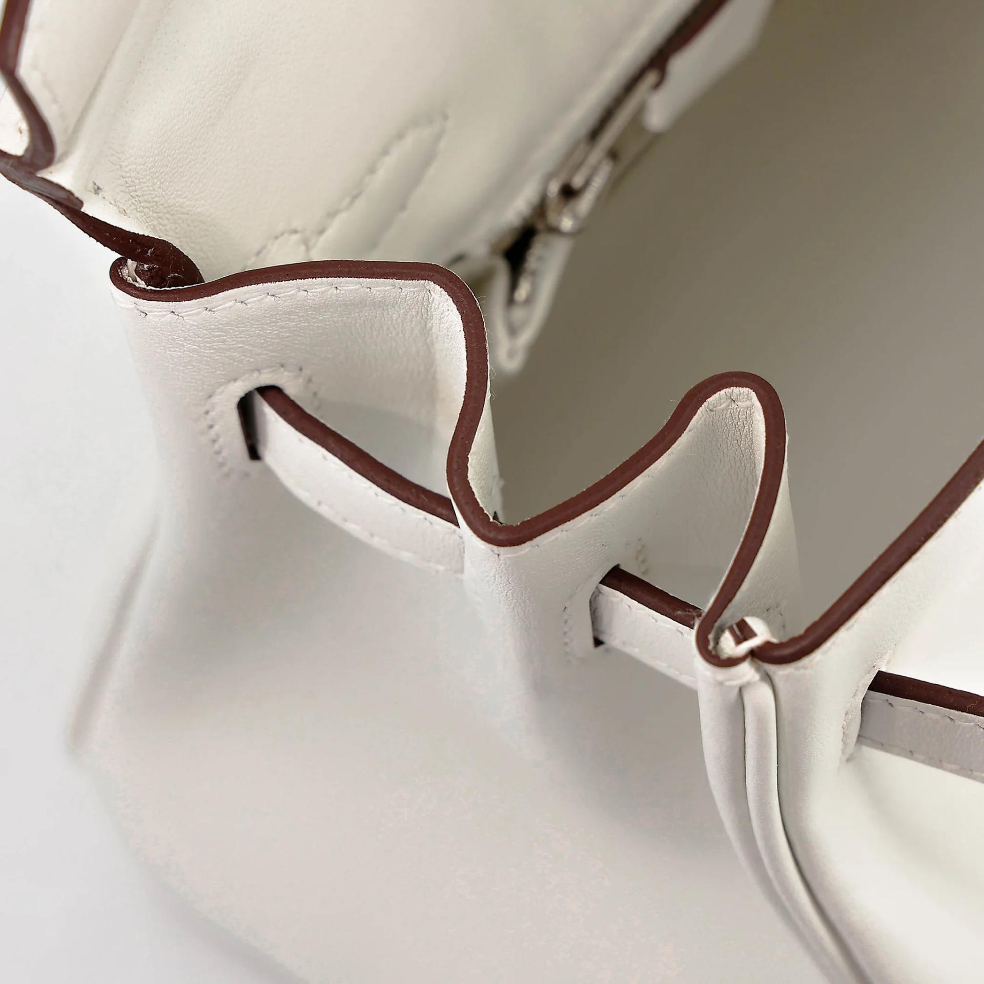 Unused ( Rank NS ) HERMÈS Limited Edition Birkin 25 In & Out White (01) Swift Palladium hardware B (2023) - 15