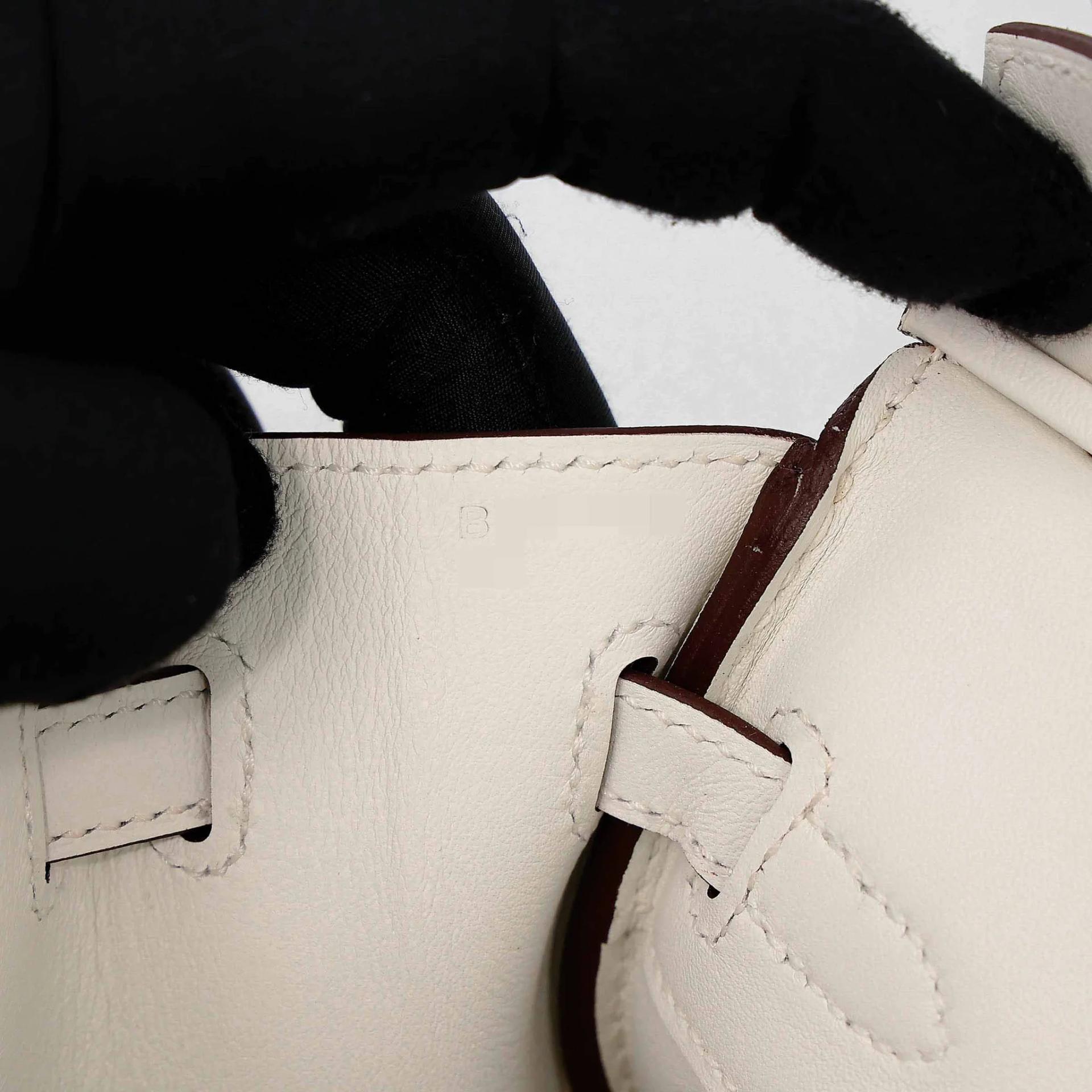 Unused ( Rank NS ) HERMÈS Limited Edition Birkin 25 In & Out White (01) Swift Palladium hardware B (2023) - 13