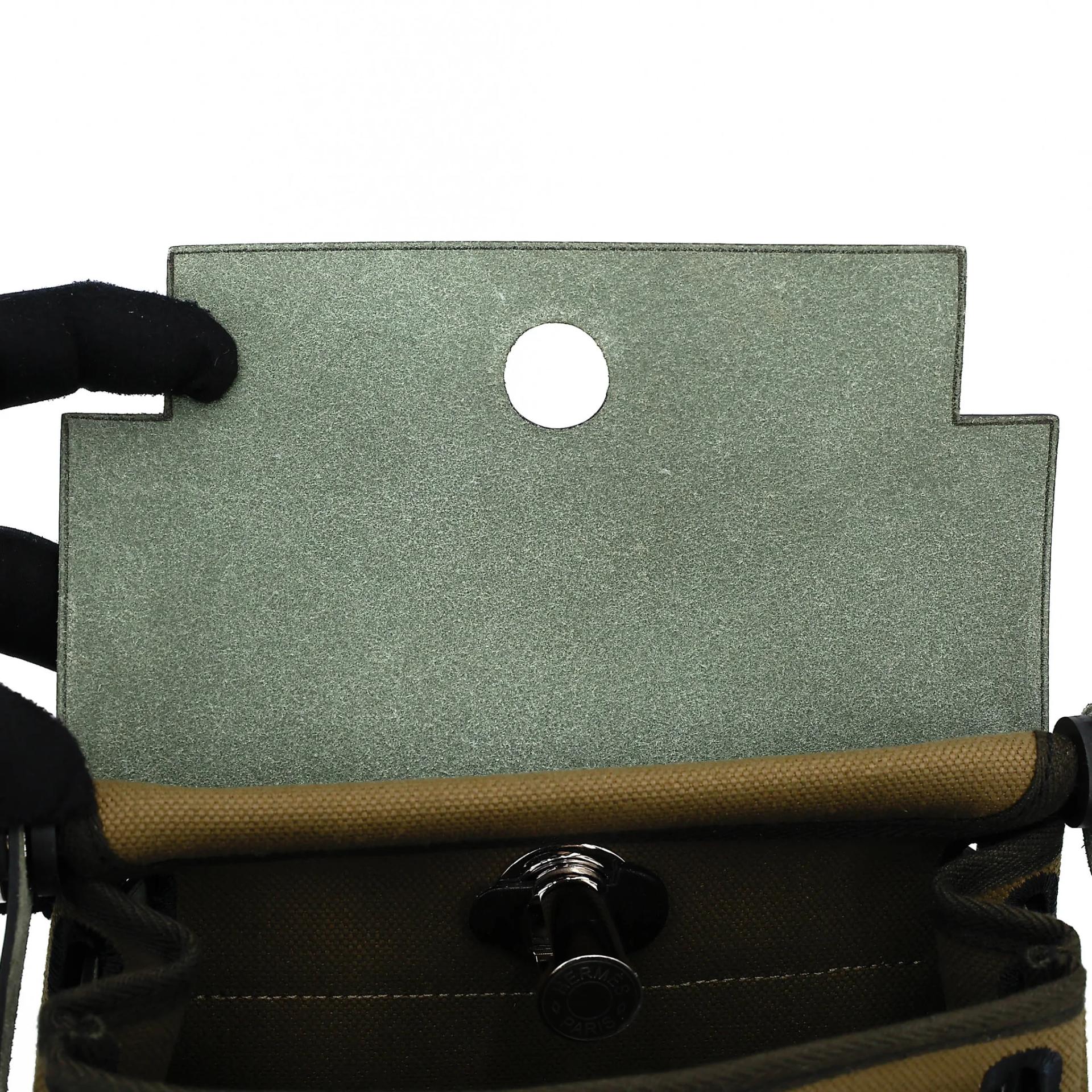 Brand New ( Rank N ) HERMÈS Herbag Zip Mini 20 Vert Olive (61) Toile H canvas Vache Hunter Palladium hardware G (2026) - 15