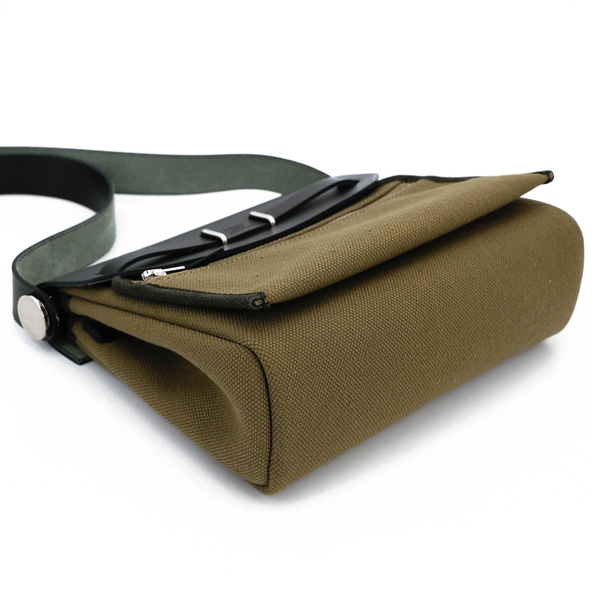 Brand New ( Rank N ) HERMÈS Herbag Zip Mini 20 Vert Olive (61) Toile H canvas Vache Hunter Palladium hardware G (2026) - 7