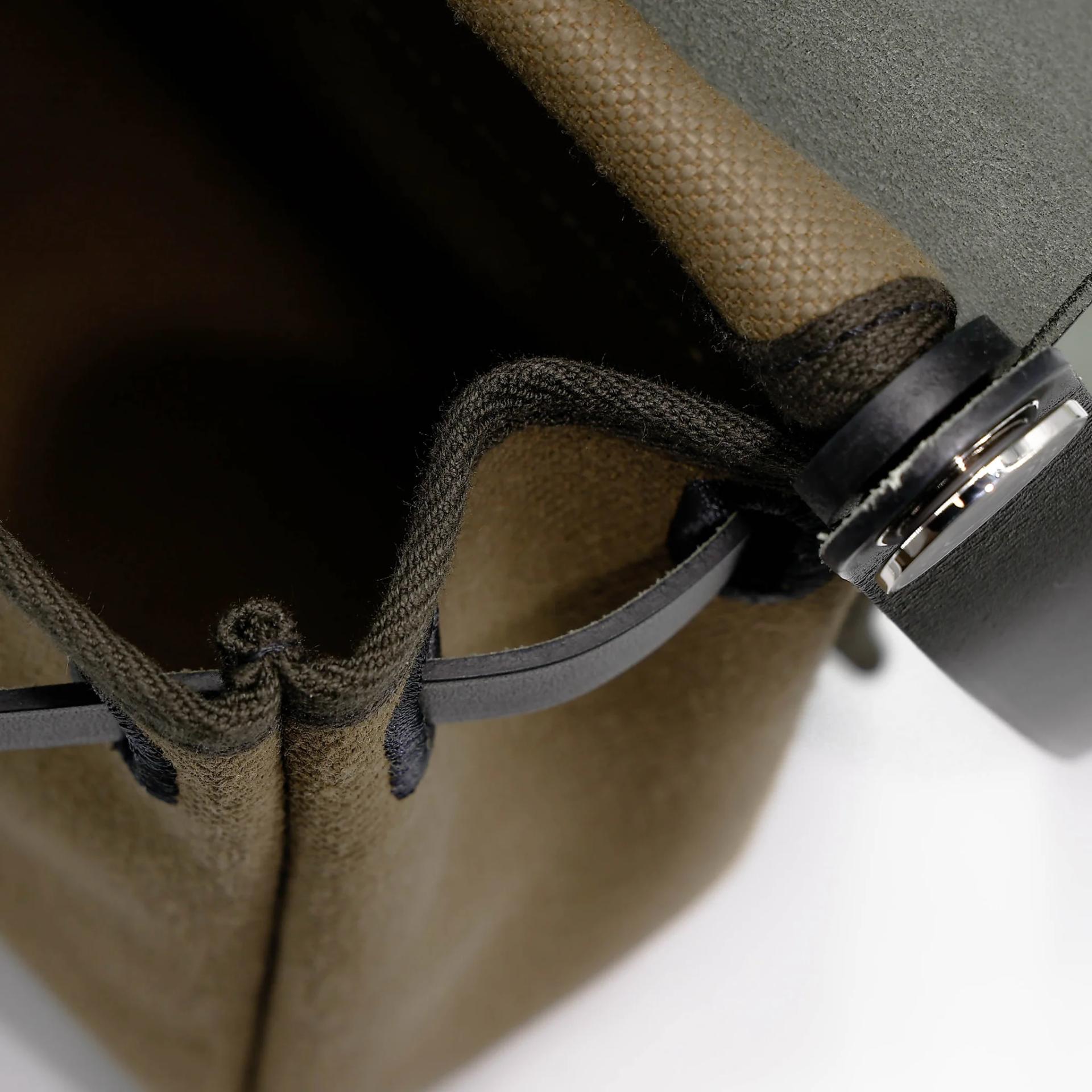 Brand New ( Rank N ) HERMÈS Herbag Zip Mini 20 Vert Olive (61) Toile H canvas Vache Hunter Palladium hardware G (2026) - 16