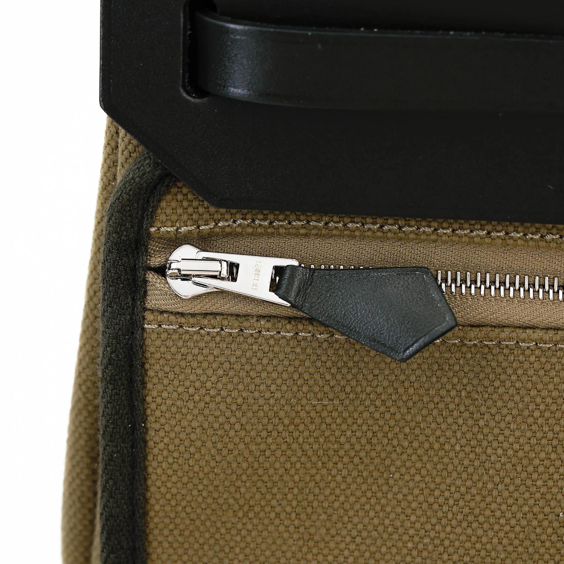 Brand New ( Rank N ) HERMÈS Herbag Zip Mini 20 Vert Olive (61) Toile H canvas Vache Hunter Palladium hardware G (2026) - 9