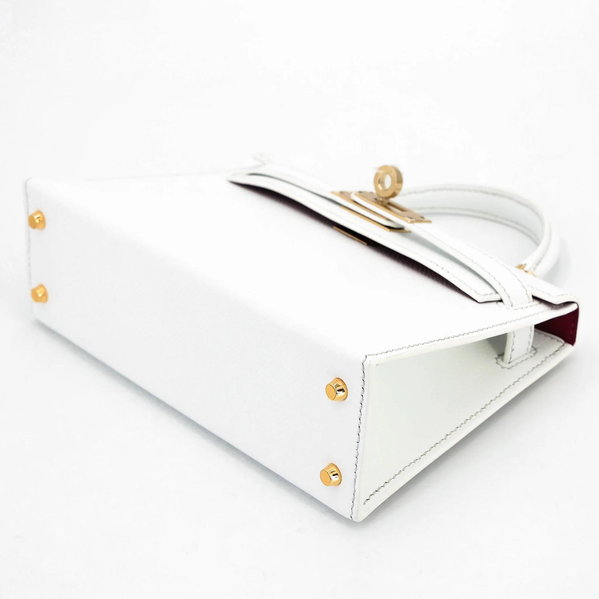 Unused ( Rank NS ) HERMÈS Mini Kelly II HSS White (01) Rose Purple (L3) Epsom Permabrass hardware Y (2020) - 4
