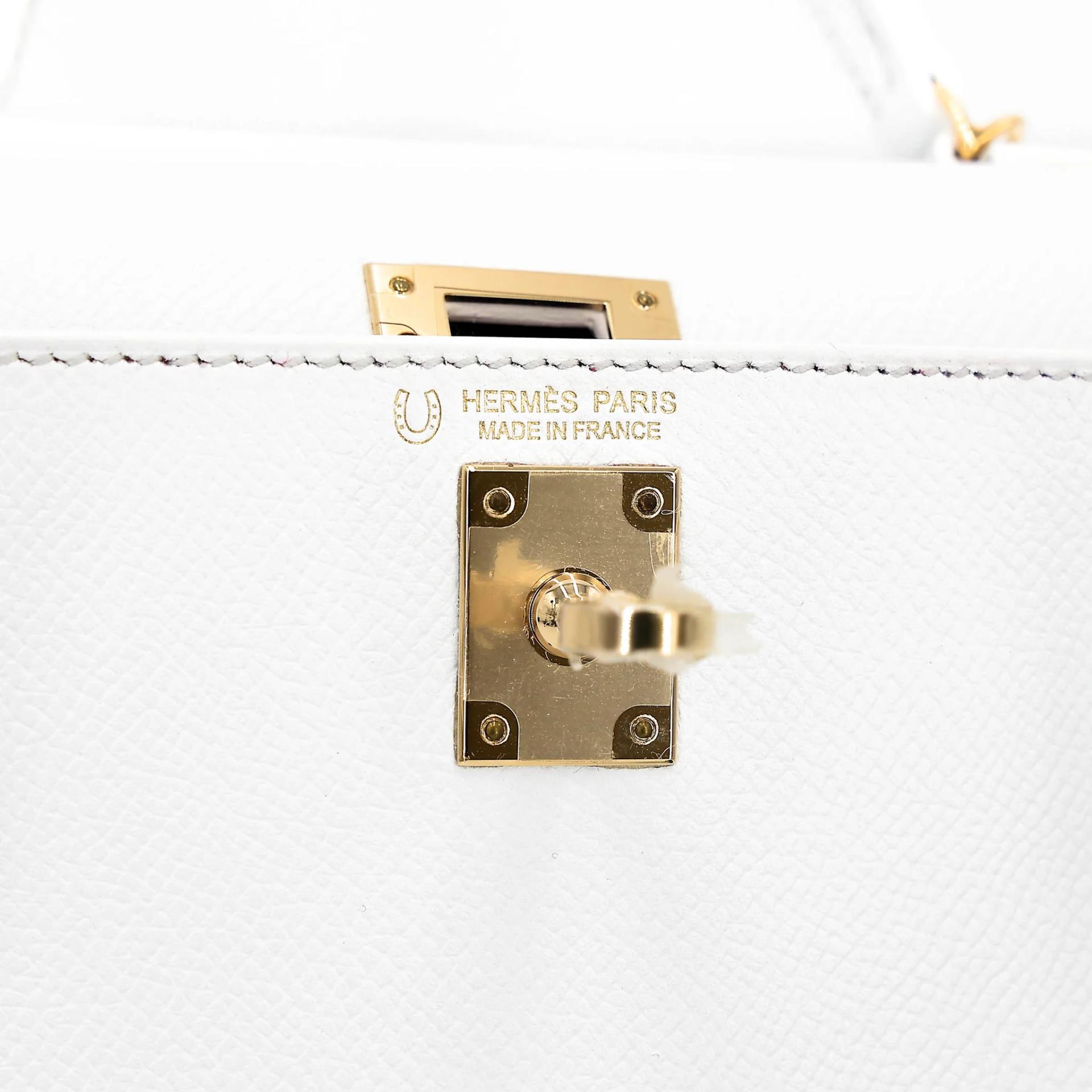 Unused ( Rank NS ) HERMÈS Mini Kelly II HSS White (01) Rose Purple (L3) Epsom Permabrass hardware Y (2020) - 13