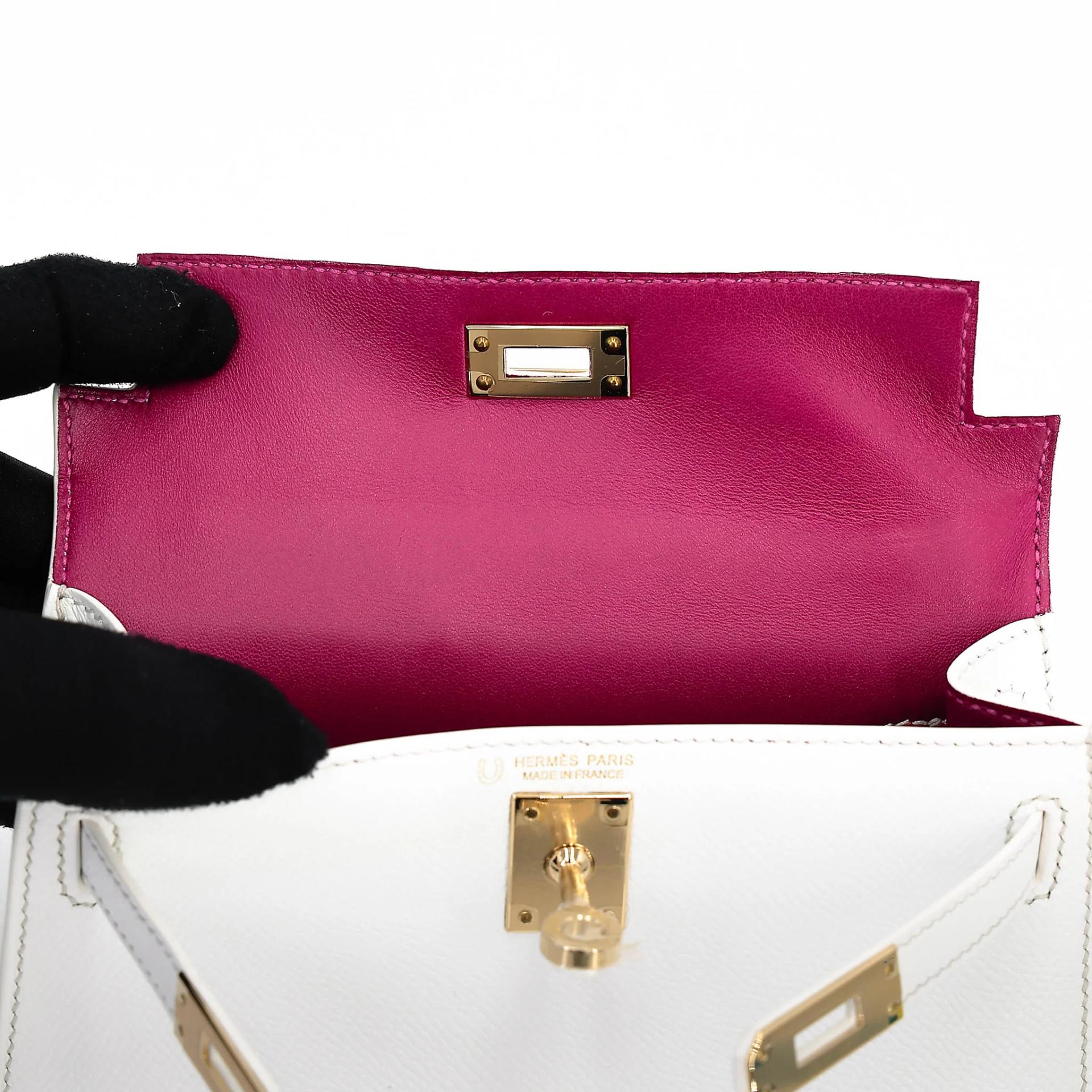 Unused ( Rank NS ) HERMÈS Mini Kelly II HSS White (01) Rose Purple (L3) Epsom Permabrass hardware Y (2020) - 12