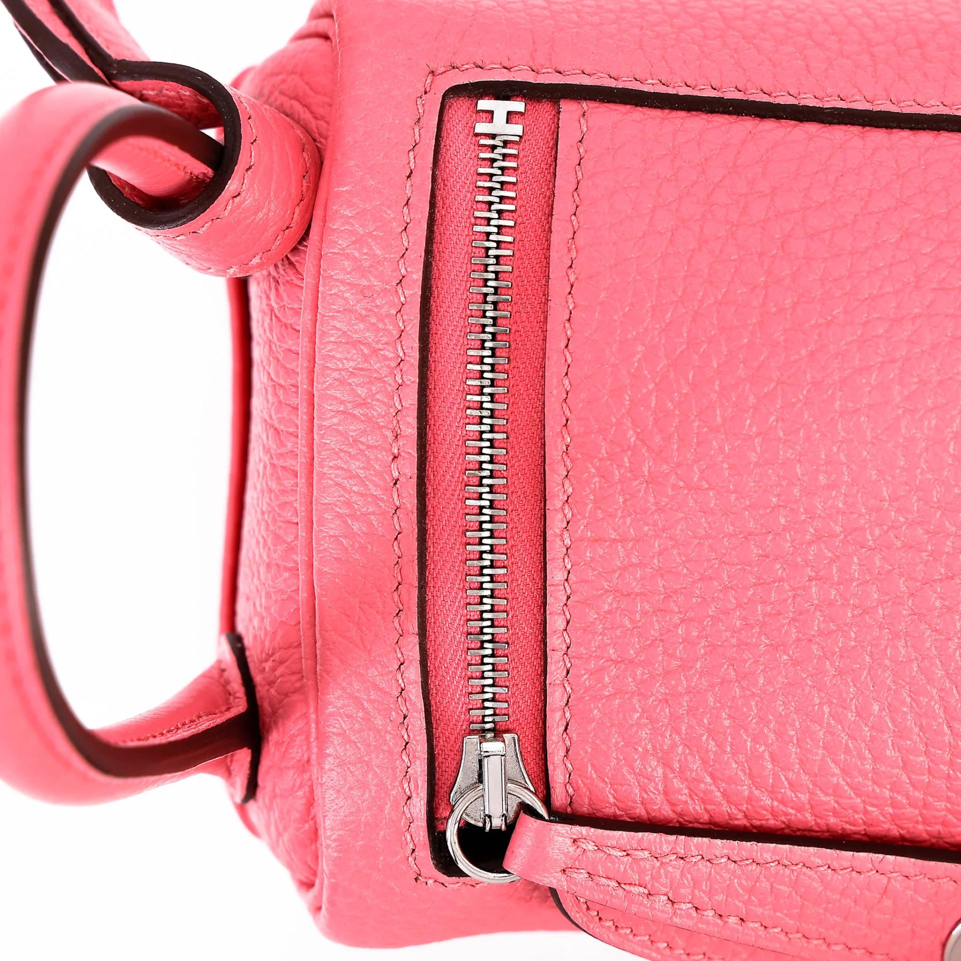 Excellent ( Rank SA ) HERMÈS Mini Lindy Rose Azalee (8W) Clemence Palladium hardware Y (2020) - 9