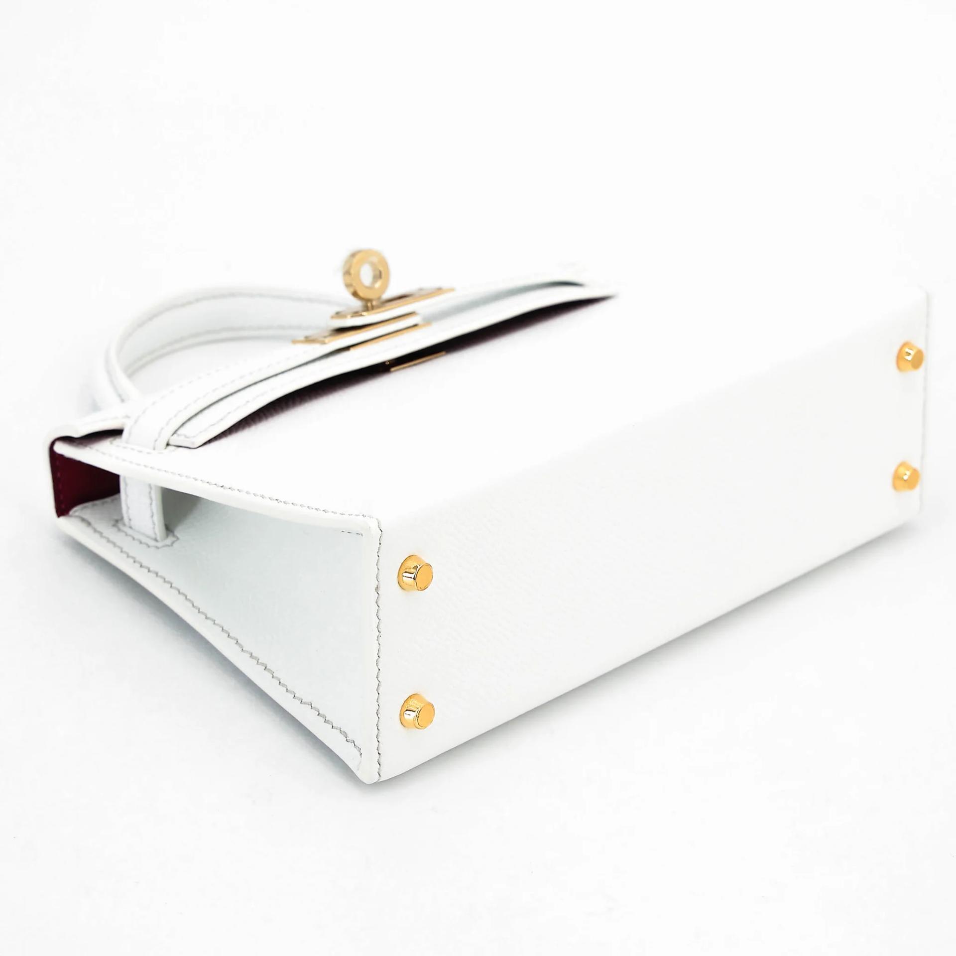 Unused ( Rank NS ) HERMÈS Mini Kelly II HSS White (01) Rose Purple (L3) Epsom Permabrass hardware Y (2020) - 5