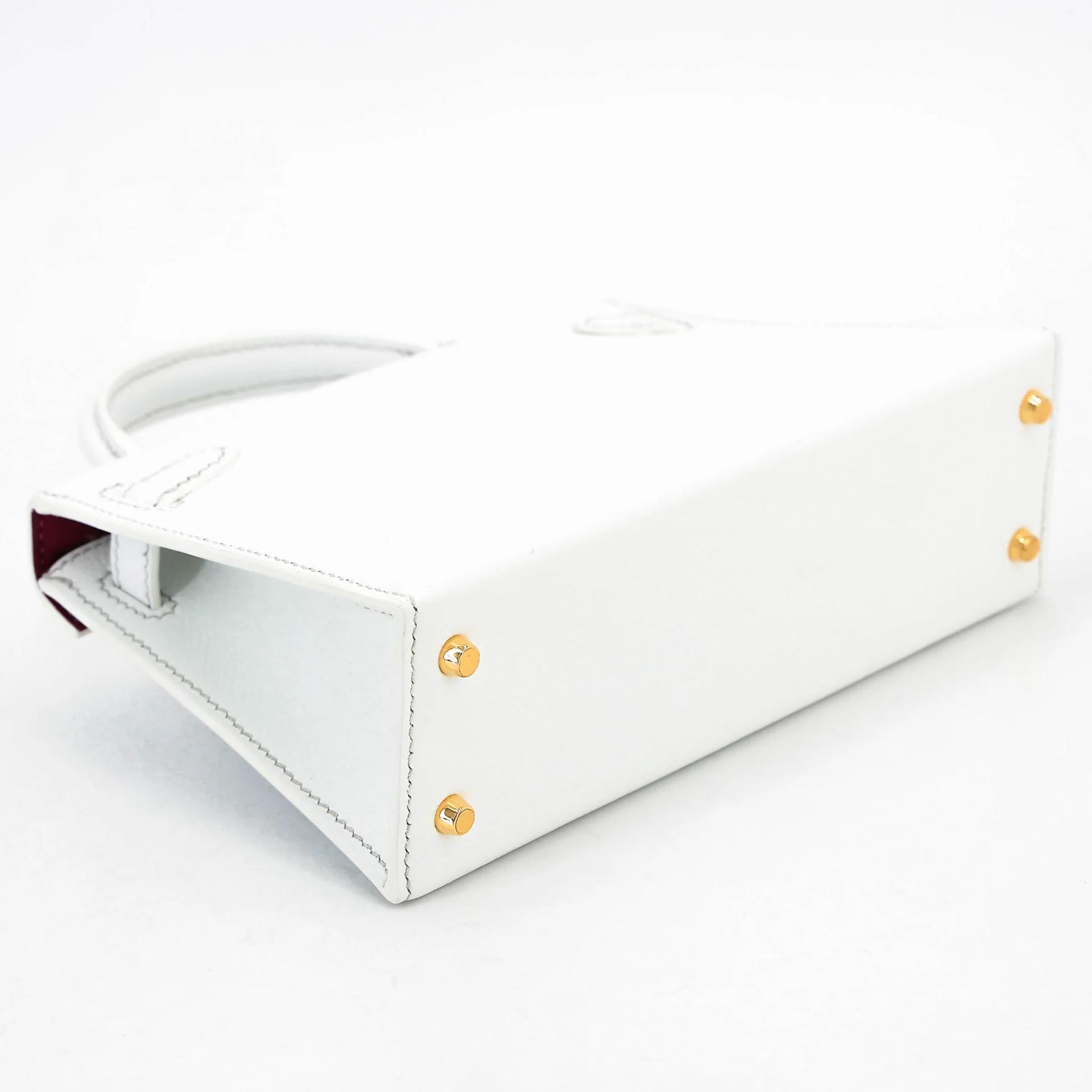 Unused ( Rank NS ) HERMÈS Mini Kelly II HSS White (01) Rose Purple (L3) Epsom Permabrass hardware Y (2020) - 7