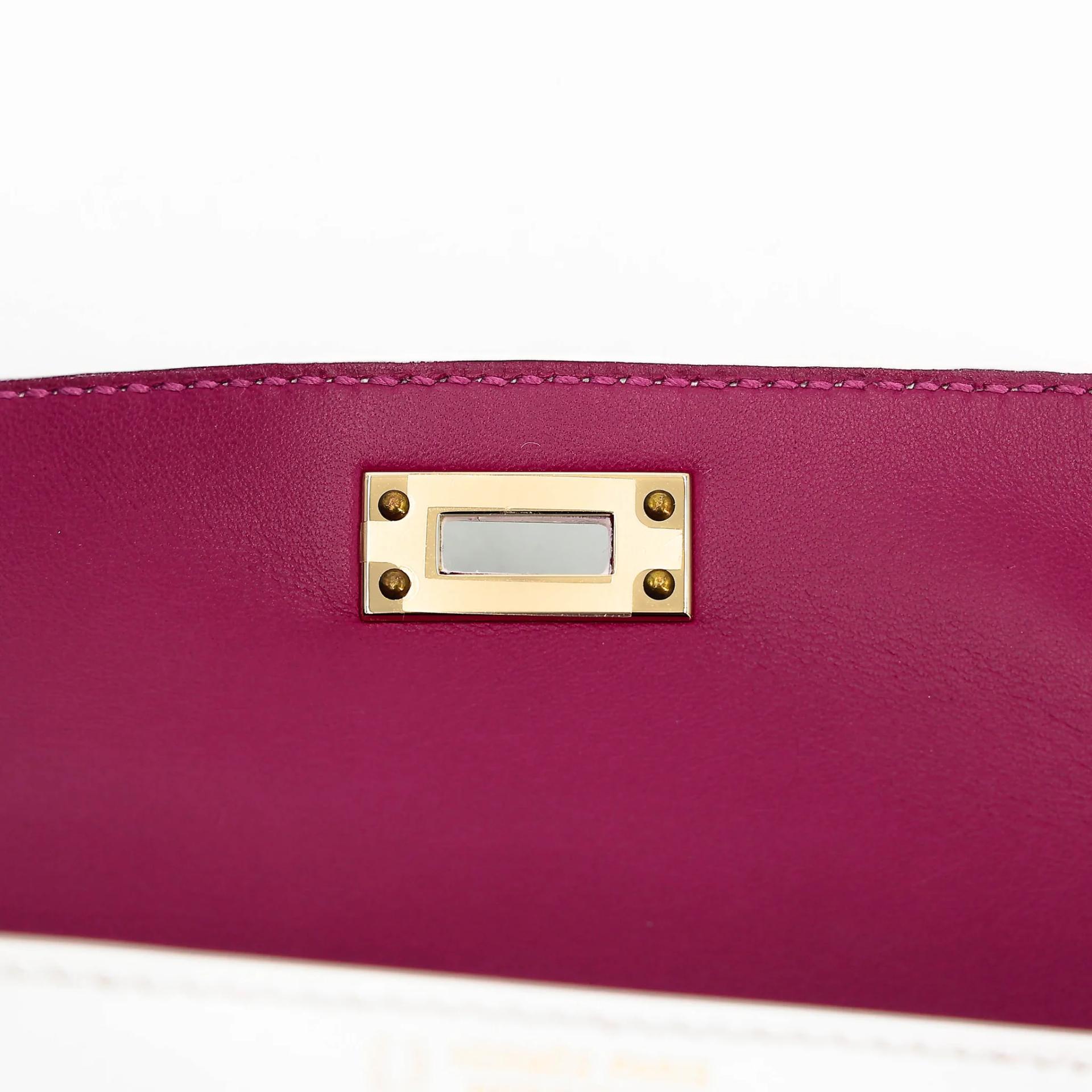Unused ( Rank NS ) HERMÈS Mini Kelly II HSS White (01) Rose Purple (L3) Epsom Permabrass hardware Y (2020) - 11