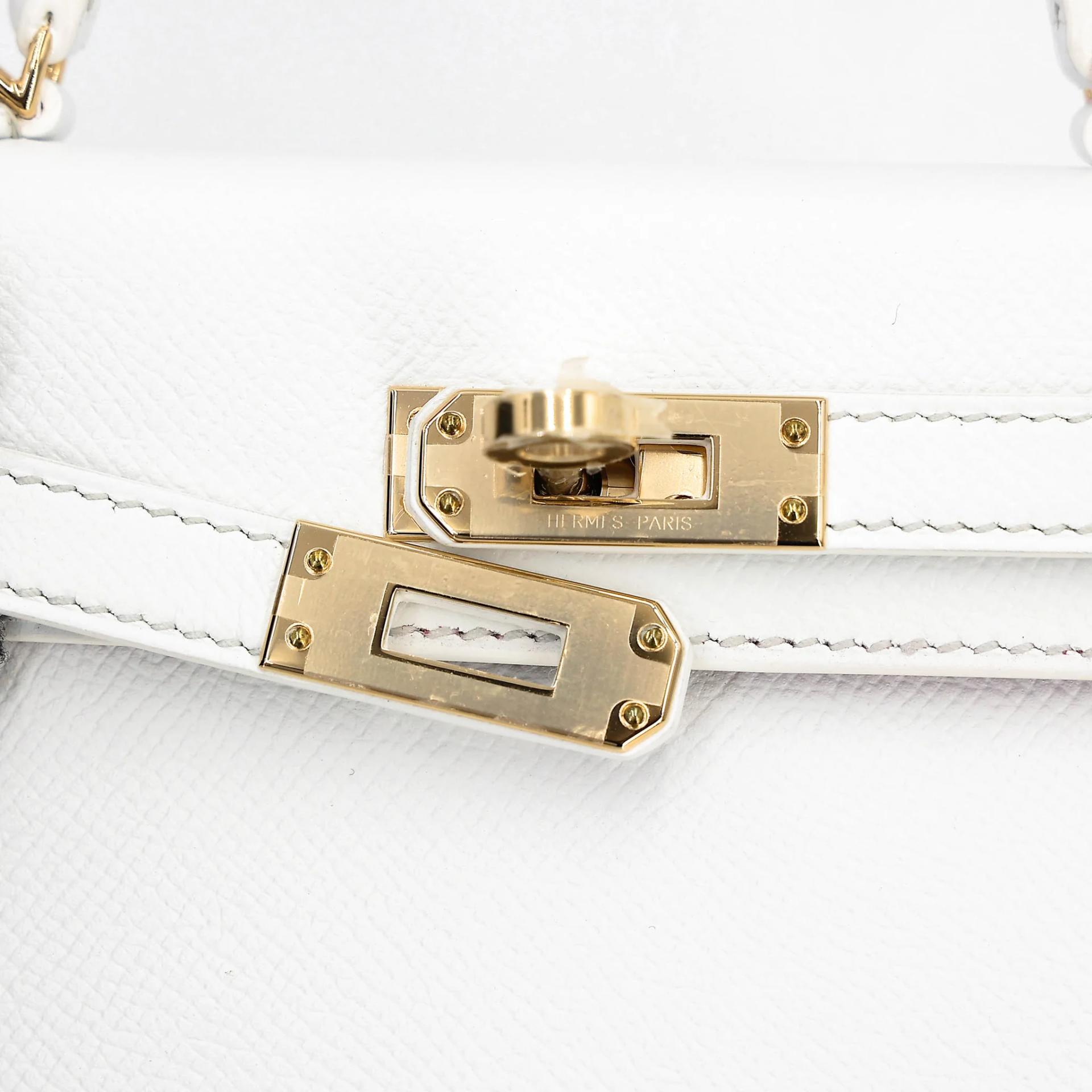Unused ( Rank NS ) HERMÈS Mini Kelly II HSS White (01) Rose Purple (L3) Epsom Permabrass hardware Y (2020) - 8