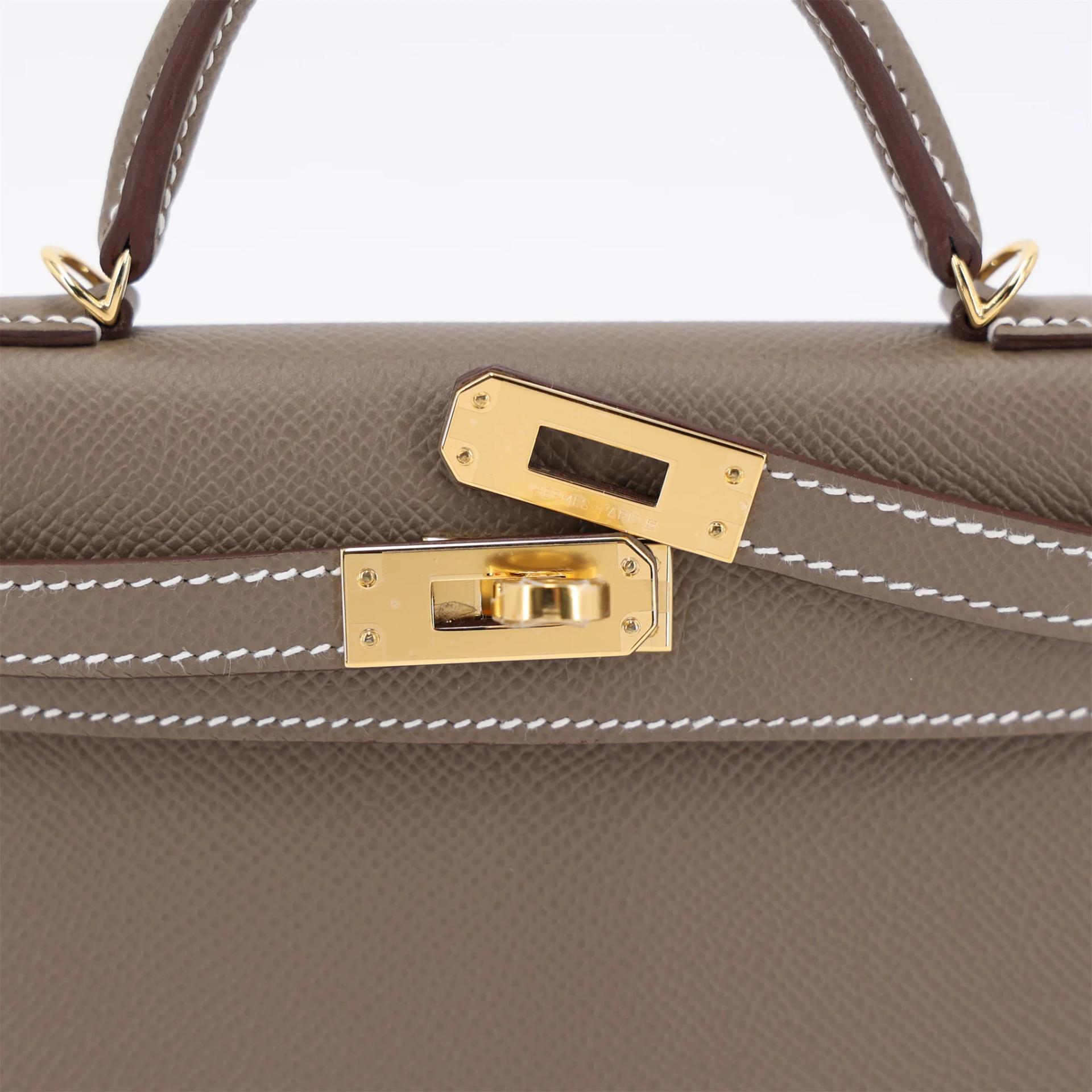 Brand New ( Rank N ) HERMÈS Mini Kelly II Etoupe (18) Epsom Gold hardware G (2026) - 8