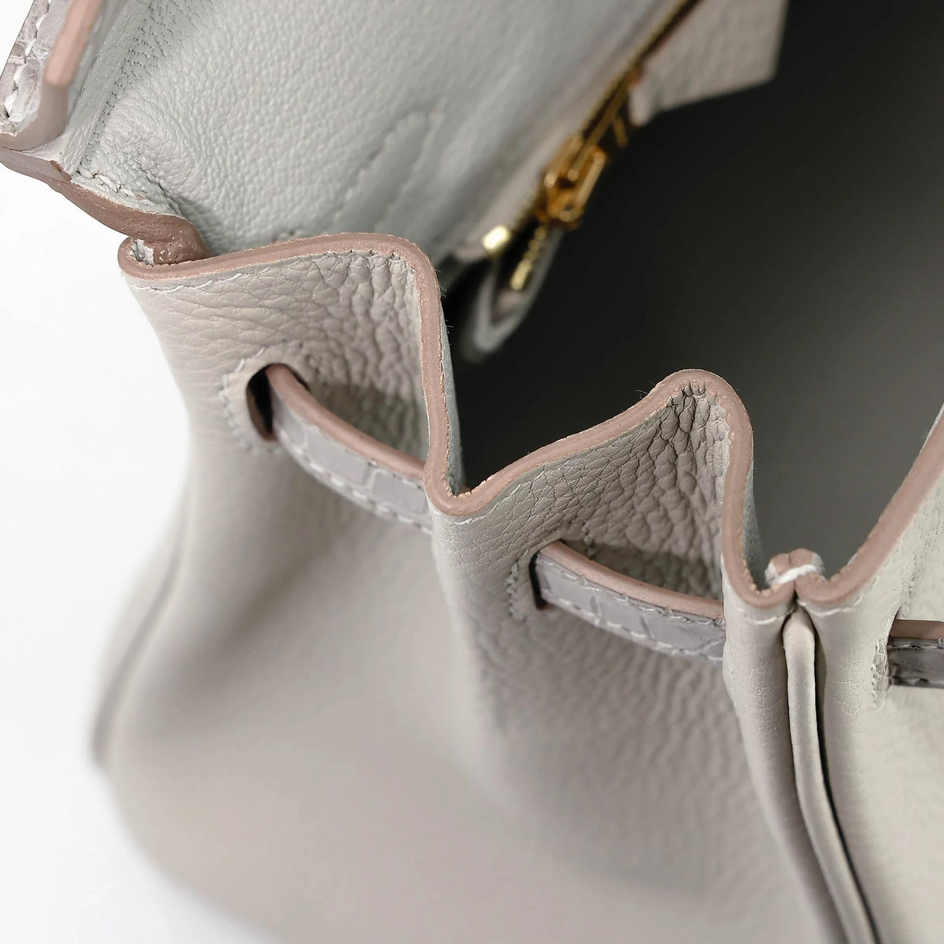 Unused ( Rank NS ) HERMÈS Birkin 25 Touch Gris Perle (80) Togo Matte Alligator Gold hardware U (2022) - 14