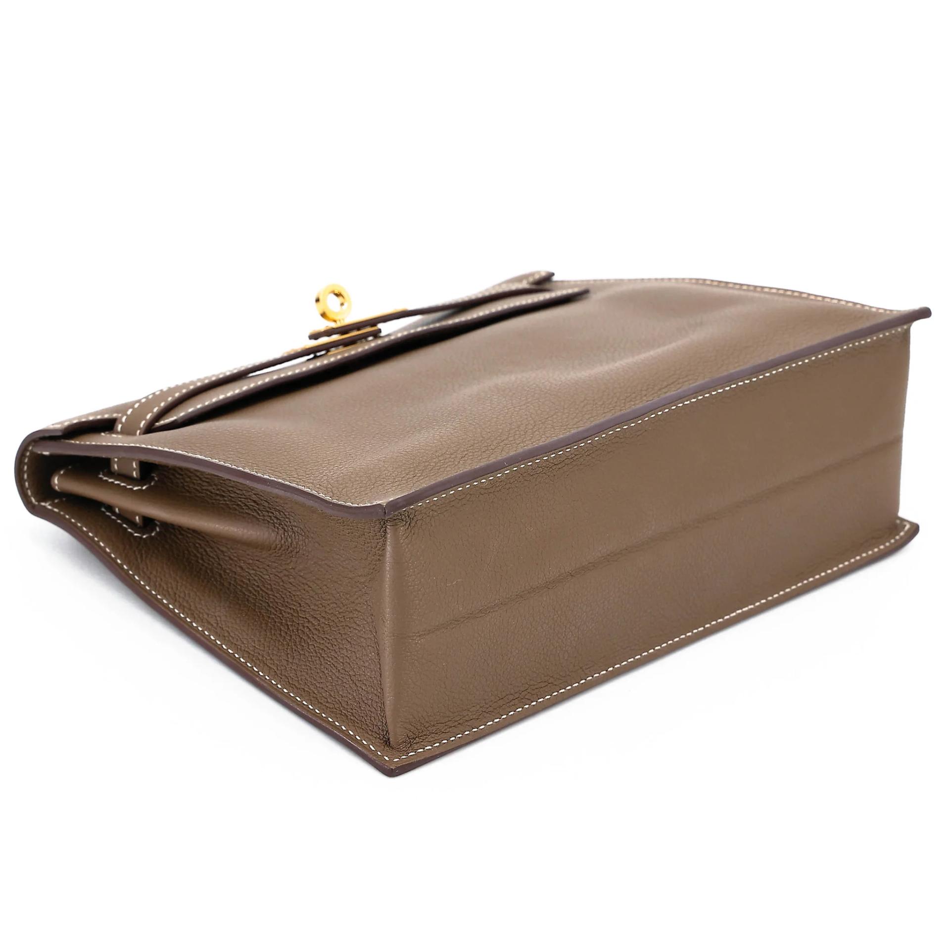 Very Good ( Rank A) HERMÈS Kelly Danse Etoupe (18) Evercolor Gold hardware W (2024) - 4