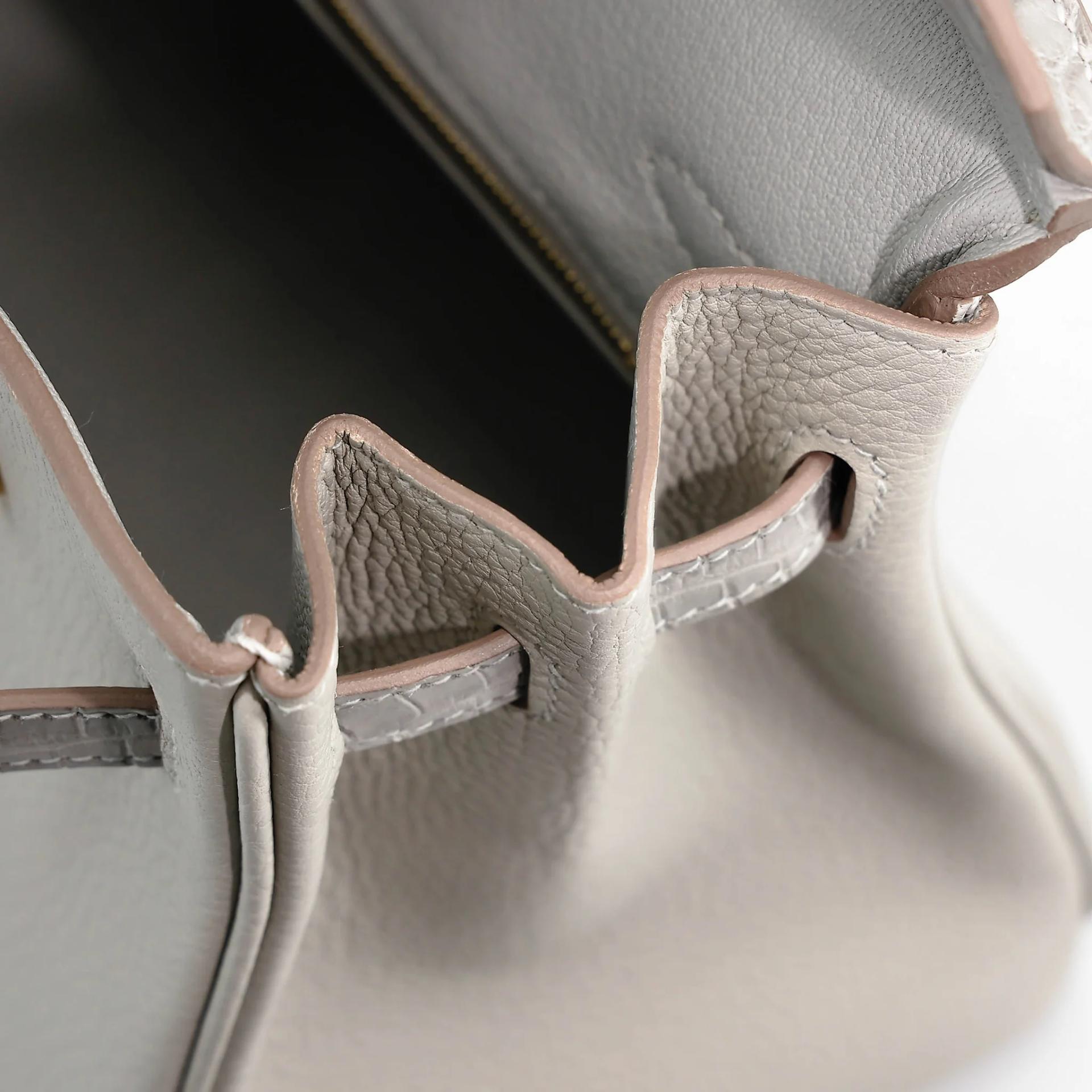 Unused ( Rank NS ) HERMÈS Birkin 25 Touch Gris Perle (80) Togo Matte Alligator Gold hardware U (2022) - 13