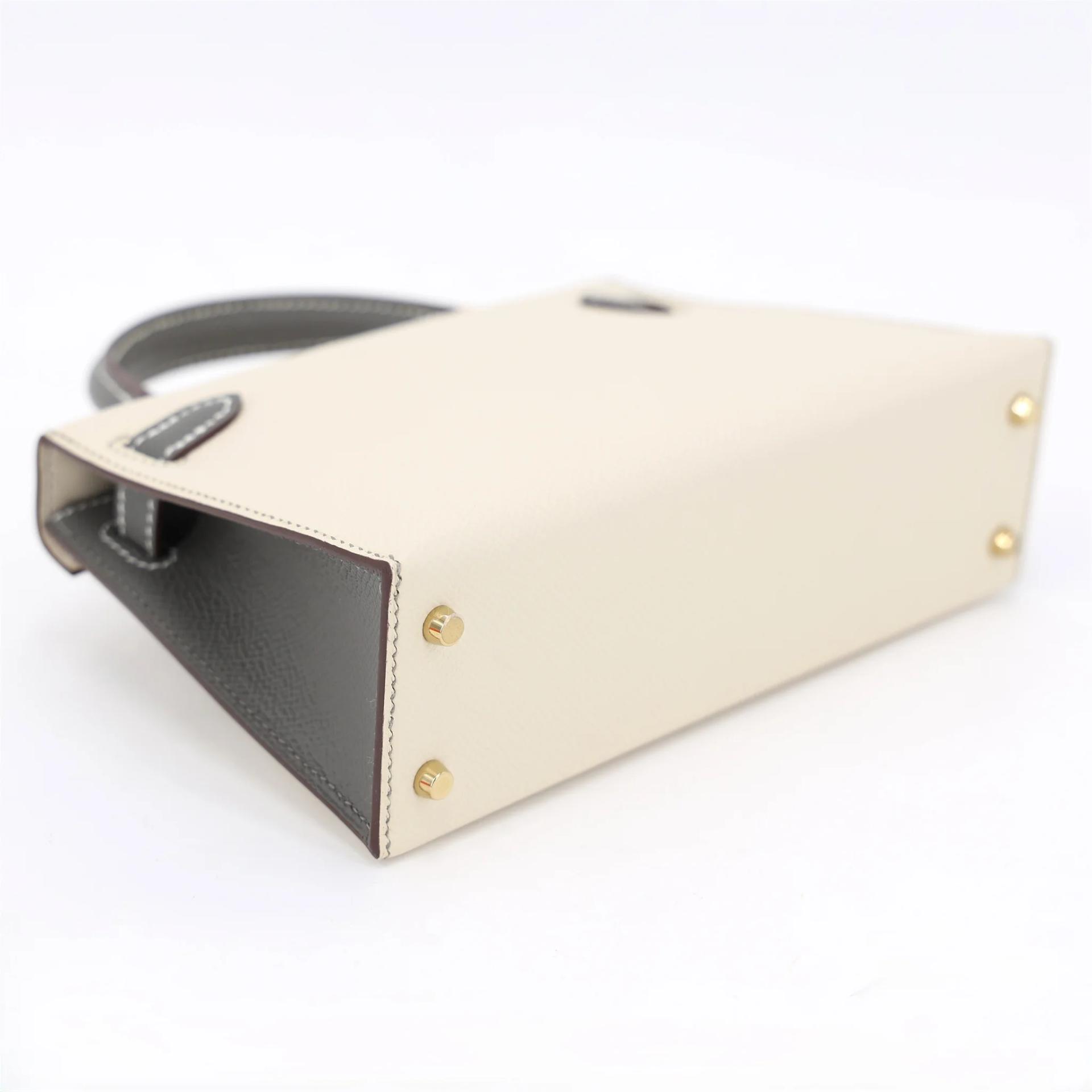 Brand New ( Rank N ) HERMÈS Special Order Mini Kelly II HSS Craie (10) Gris Meyer (0L) Epsom Permabrass hardware K (2025) - 6