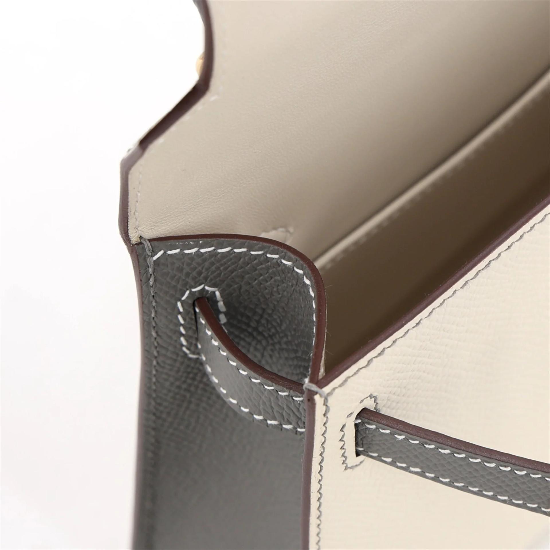 Brand New ( Rank N ) HERMÈS Special Order Mini Kelly II HSS Craie (10) Gris Meyer (0L) Epsom Permabrass hardware K (2025) - 13