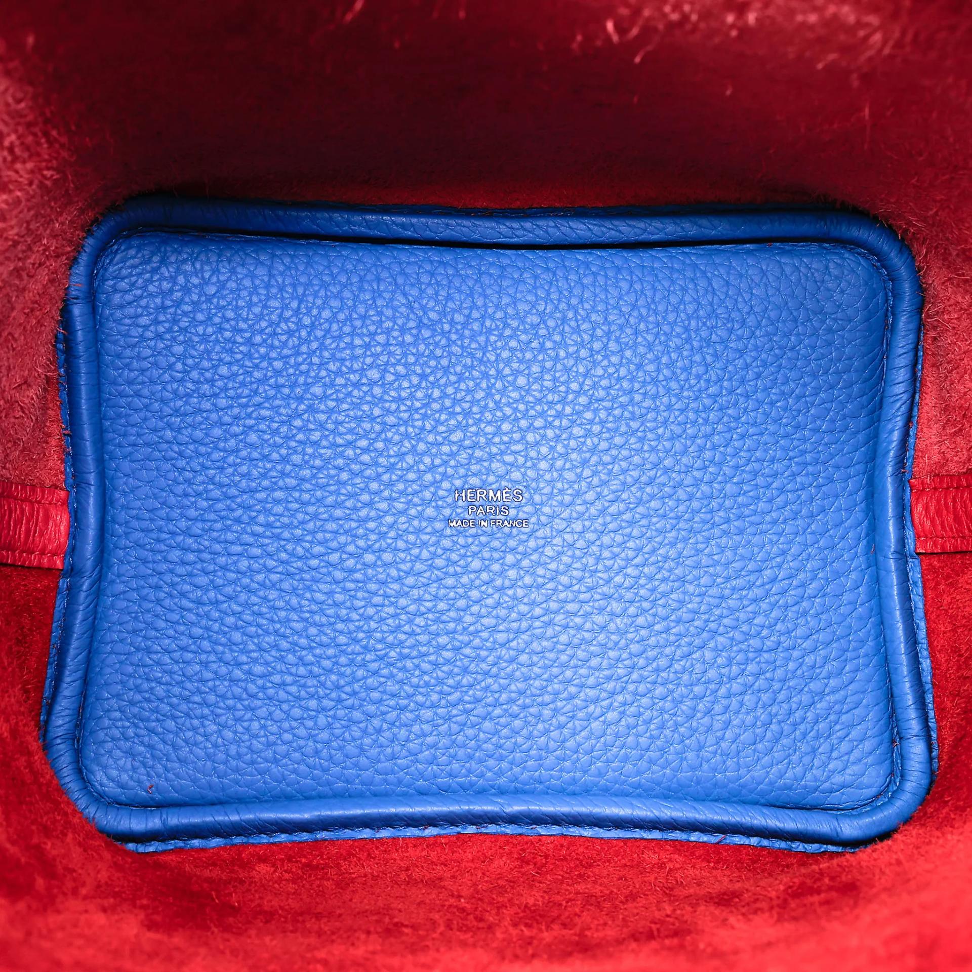 Very Good ( Rank A) HERMÈS Picotin Lock PM Rouge Rose Extreme (I6) Bleu Zanzibar (B3) Clemence Palladium hardware U (2022) - 14