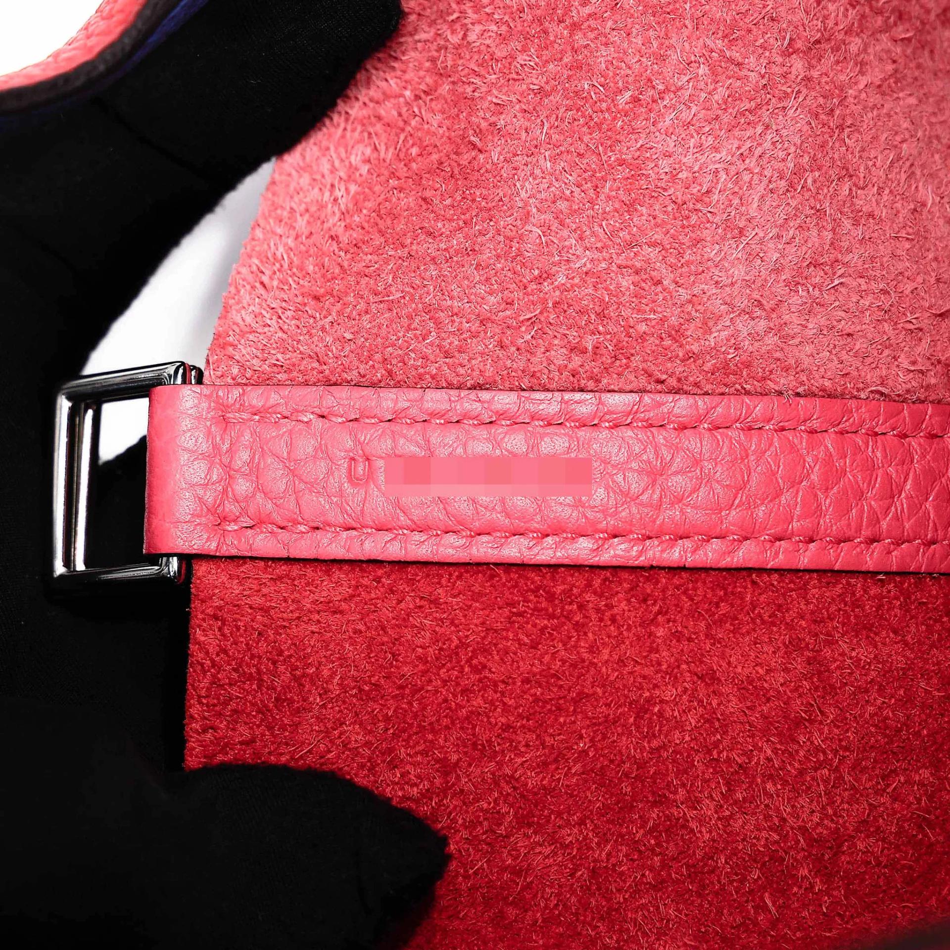 Very Good ( Rank A) HERMÈS Picotin Lock PM Rouge Rose Extreme (I6) Bleu Zanzibar (B3) Clemence Palladium hardware U (2022) - 11