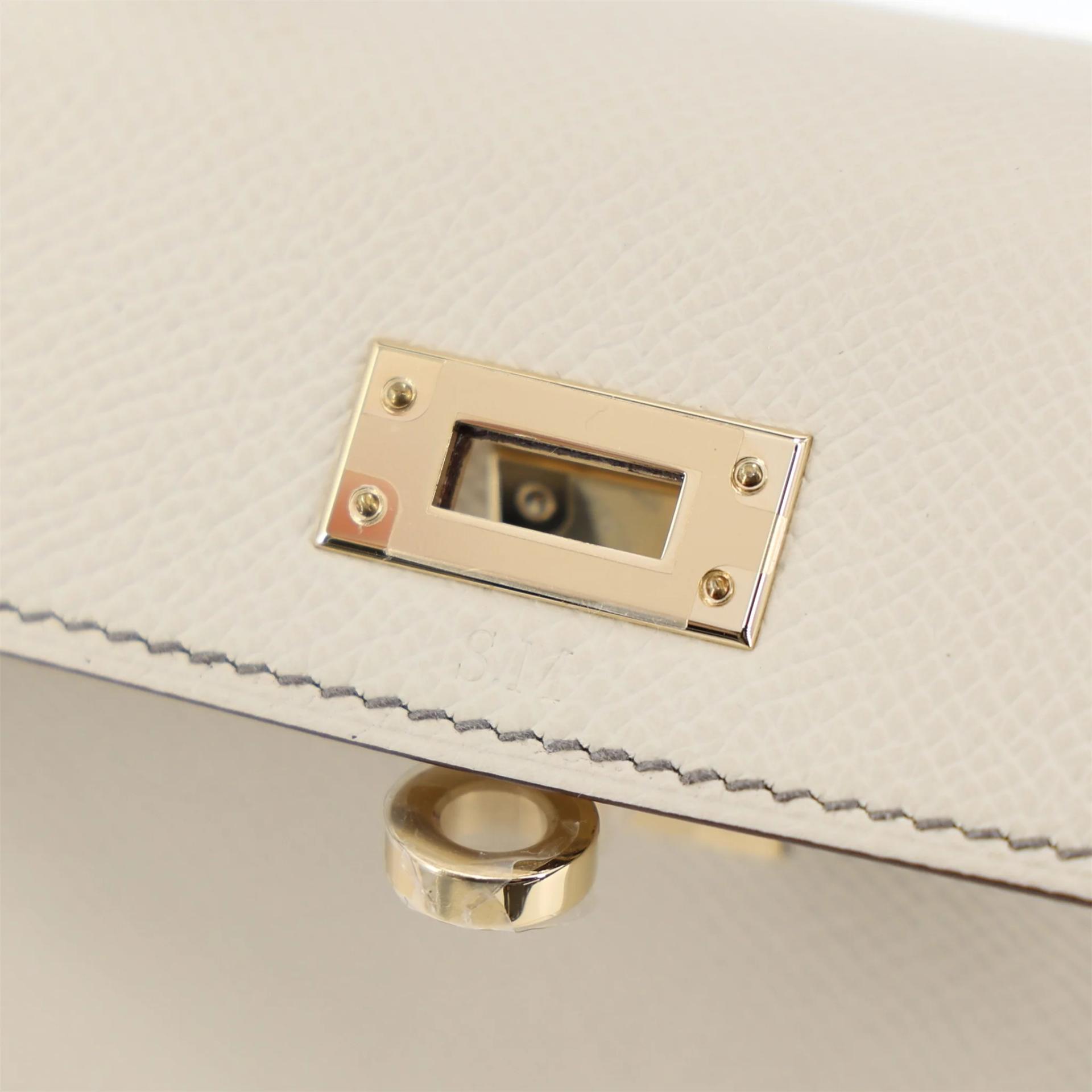 Brand New ( Rank N ) HERMÈS Special Order Mini Kelly II HSS Craie (10) Gris Meyer (0L) Epsom Permabrass hardware K (2025) - 9