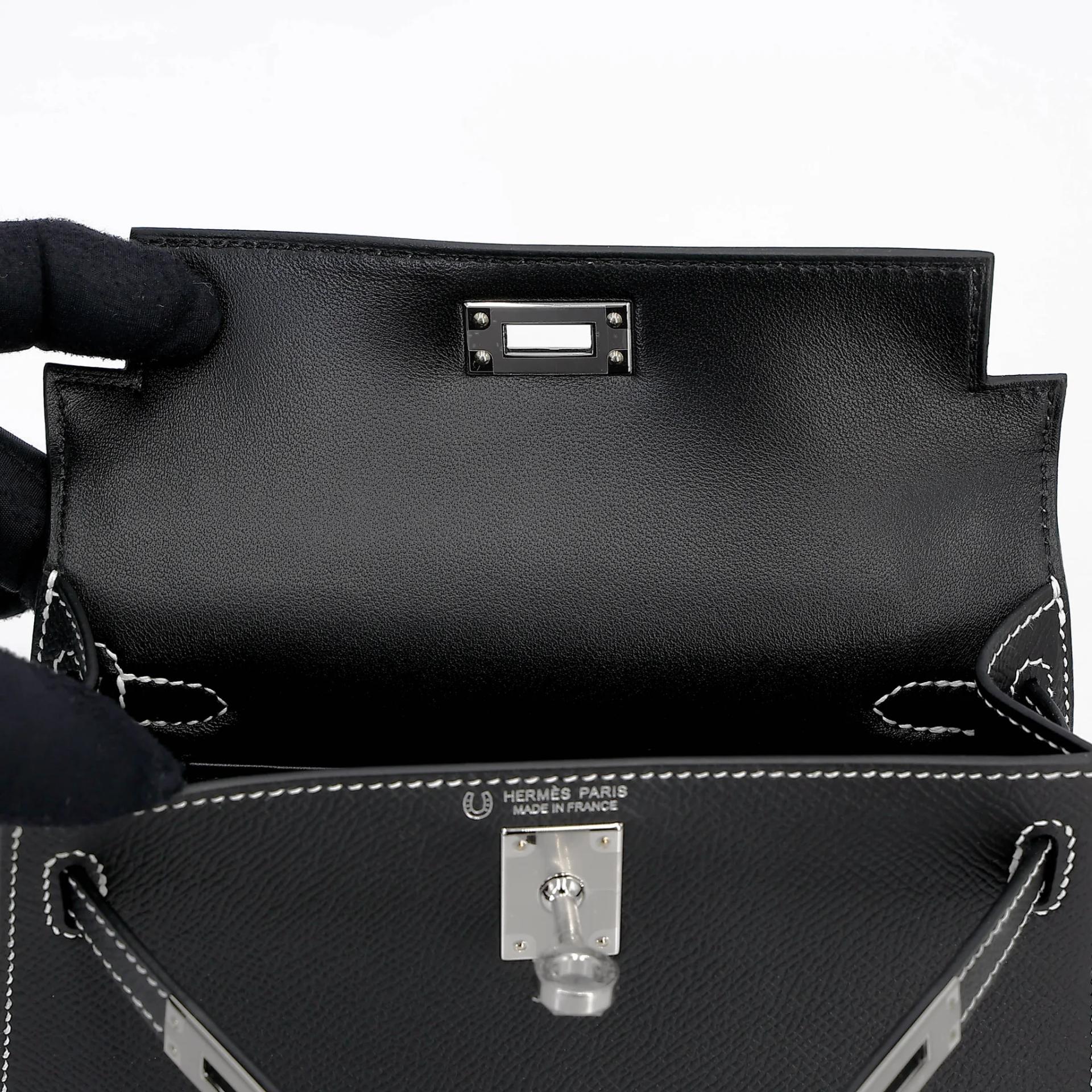 Brand New ( Rank N ) HERMÈS Mini Kelly II HSS Noir (89) Epsom Palladium hardware G (2026) - 12