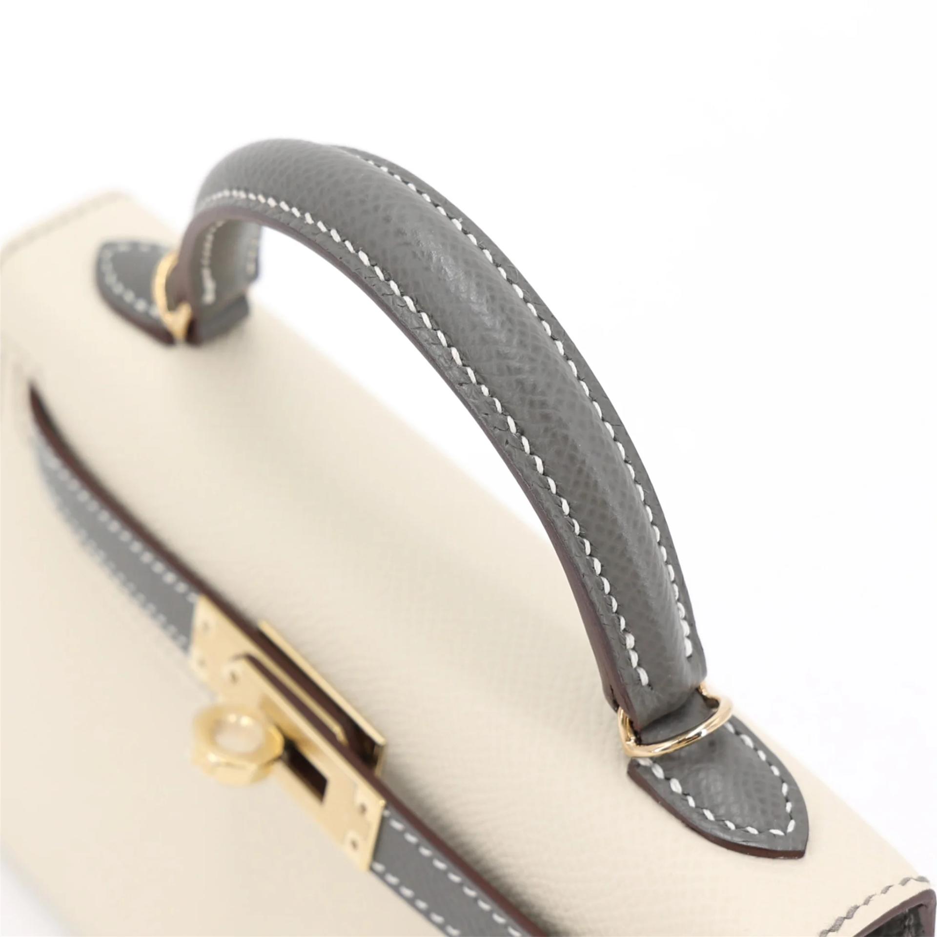 Brand New ( Rank N ) HERMÈS Special Order Mini Kelly II HSS Craie (10) Gris Meyer (0L) Epsom Permabrass hardware K (2025) - 3