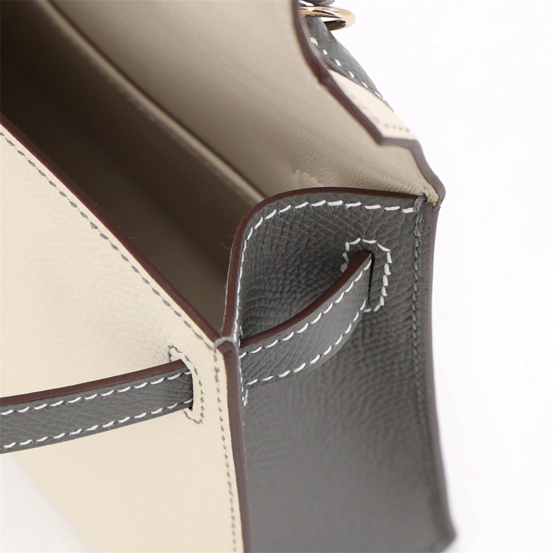 Brand New ( Rank N ) HERMÈS Special Order Mini Kelly II HSS Craie (10) Gris Meyer (0L) Epsom Permabrass hardware K (2025) - 14