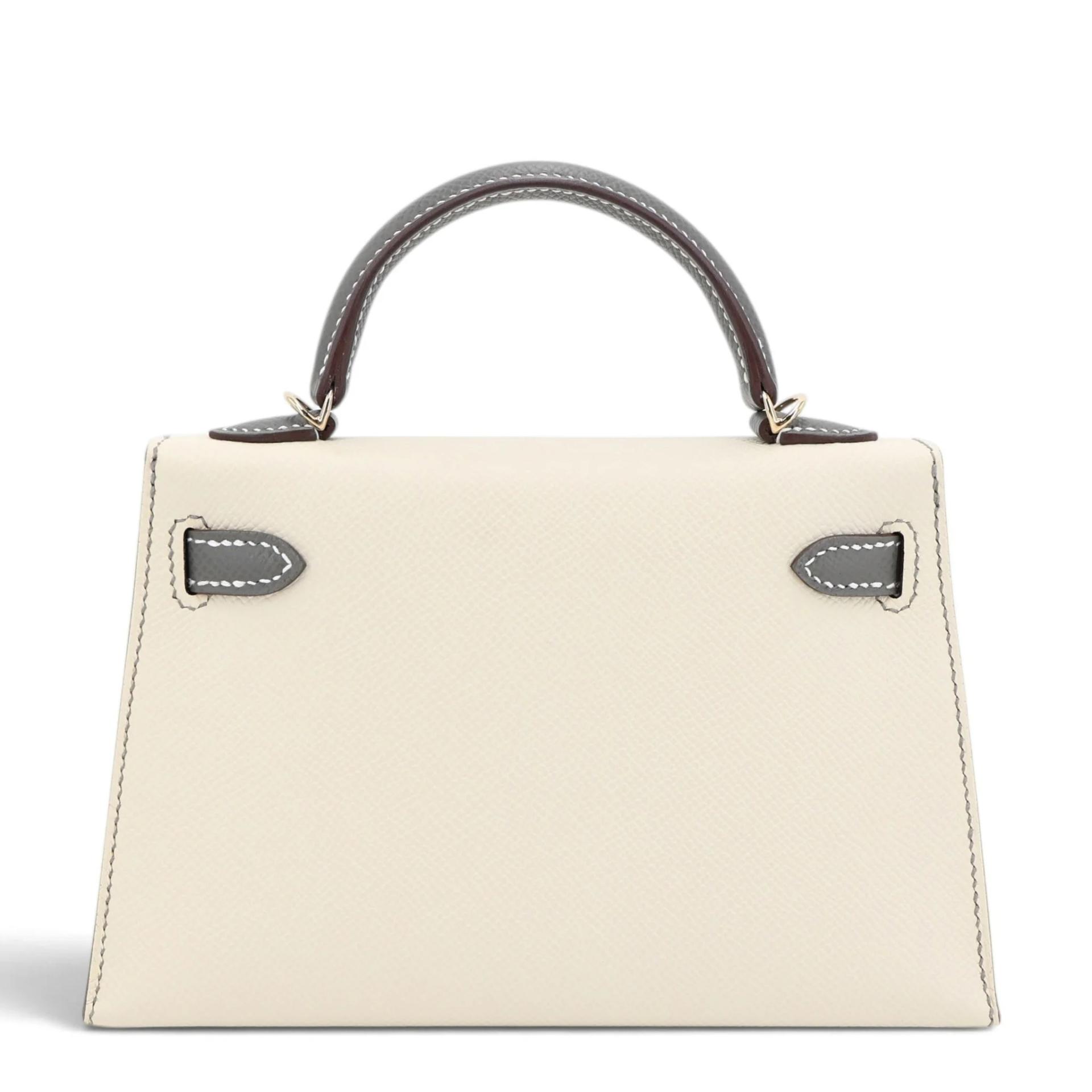 Brand New ( Rank N ) HERMÈS Special Order Mini Kelly II HSS Craie (10) Gris Meyer (0L) Epsom Permabrass hardware K (2025) - 2