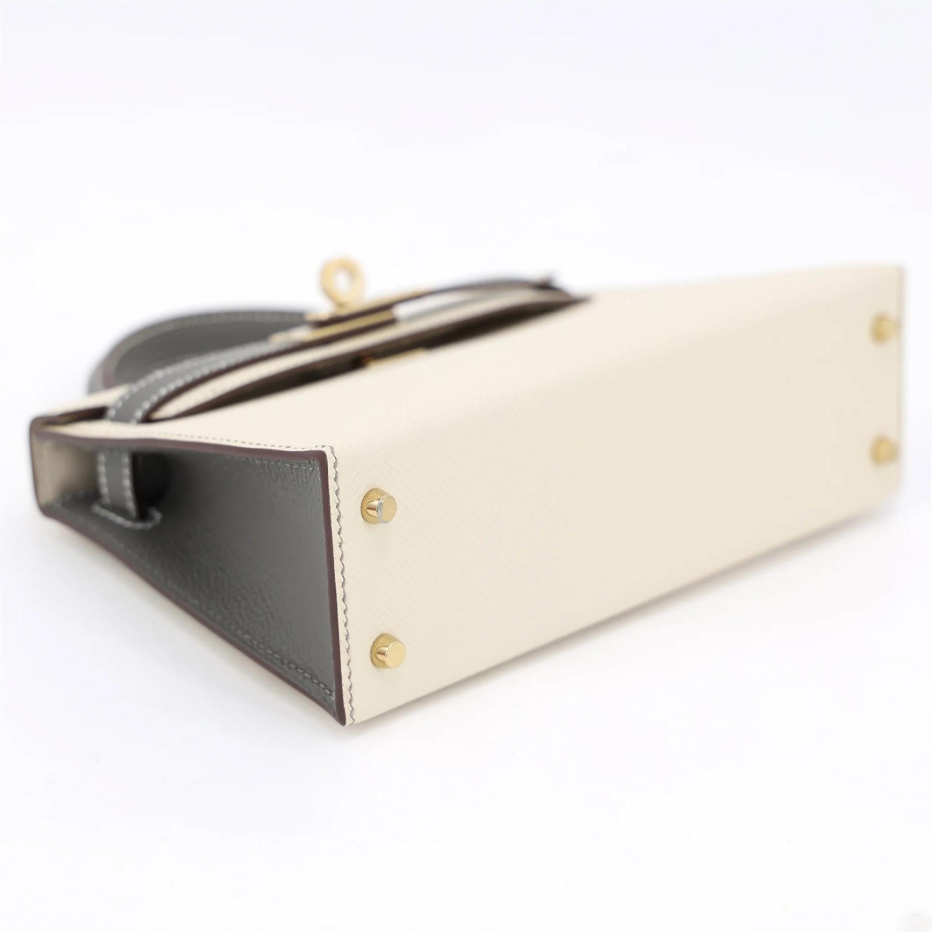 Brand New ( Rank N ) HERMÈS Special Order Mini Kelly II HSS Craie (10) Gris Meyer (0L) Epsom Permabrass hardware K (2025) - 4