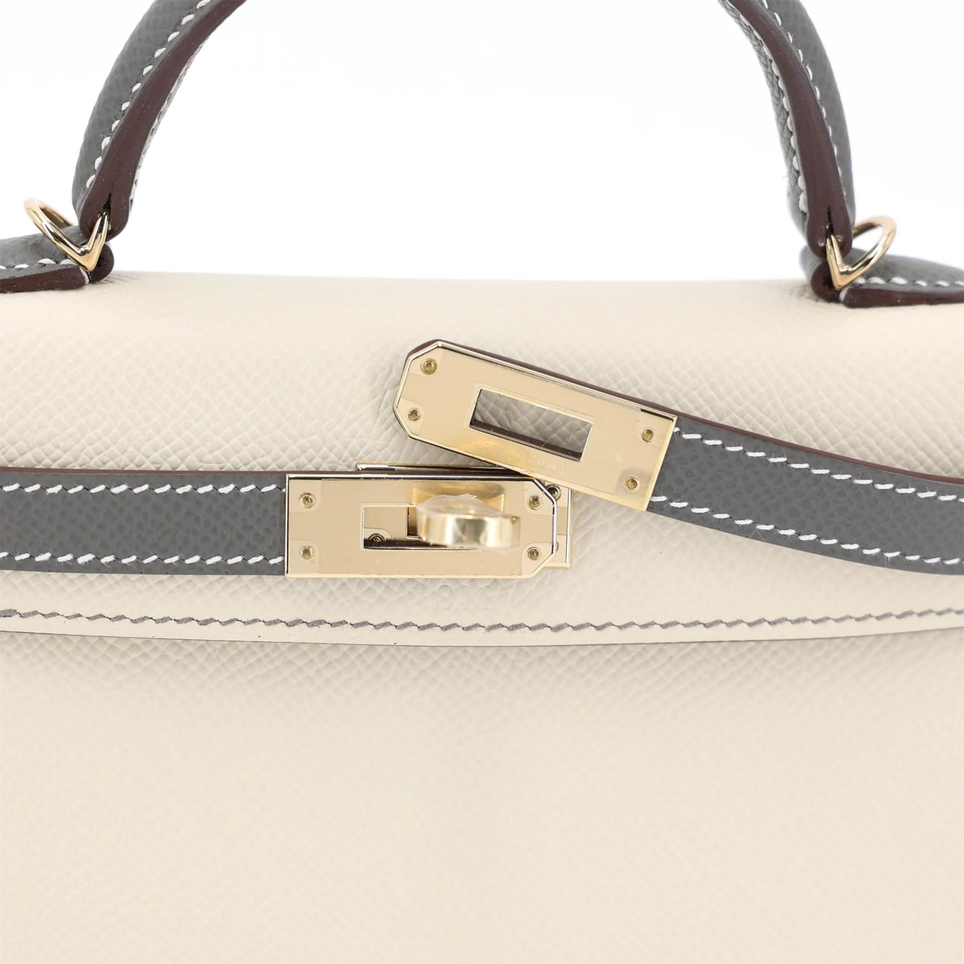 Brand New ( Rank N ) HERMÈS Special Order Mini Kelly II HSS Craie (10) Gris Meyer (0L) Epsom Permabrass hardware K (2025) - 8