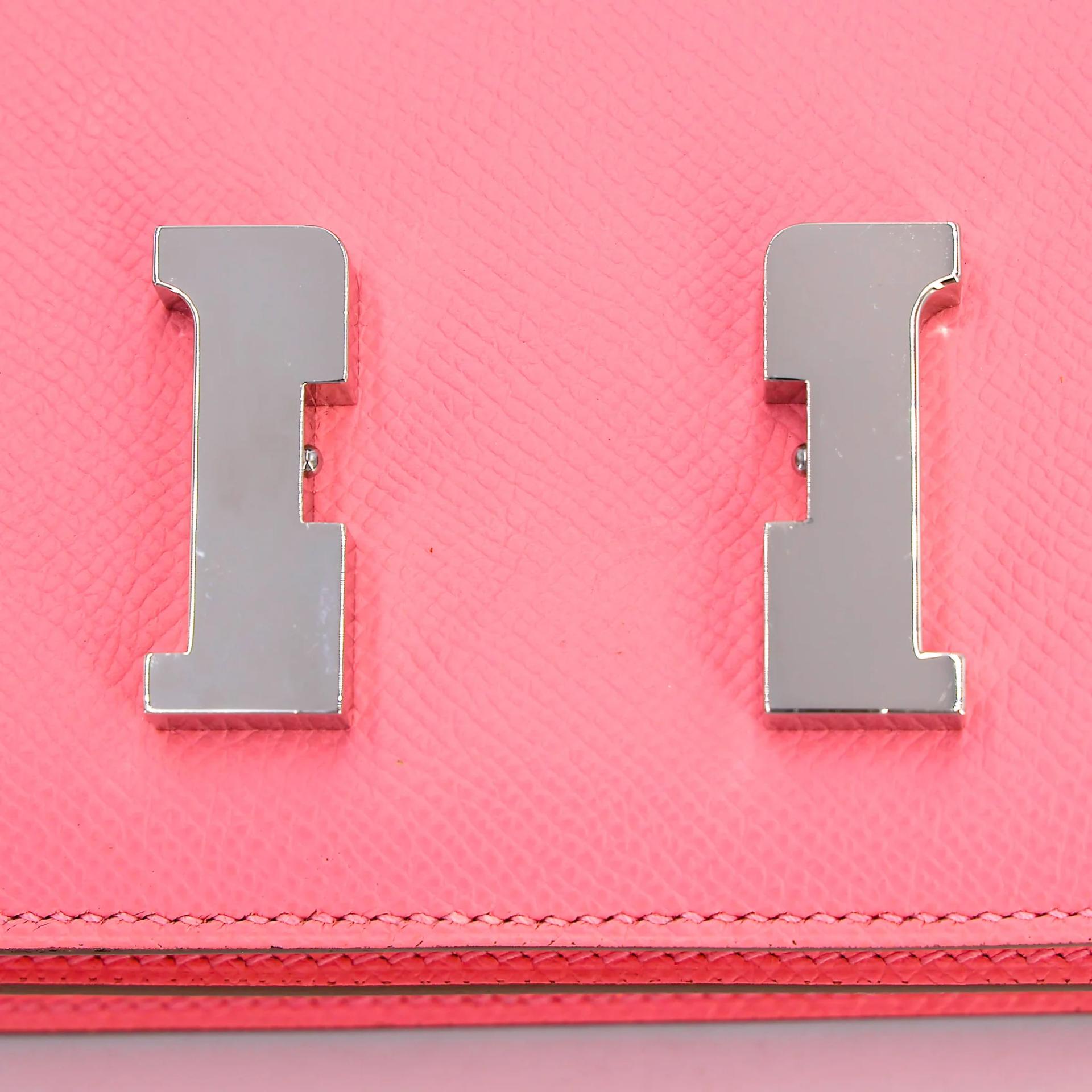 Very Good ( Rank A) HERMÈS Constance Mini 19 Mirror Rose Confetti (1Q) Epsom Palladium hardware B (2023) - 17