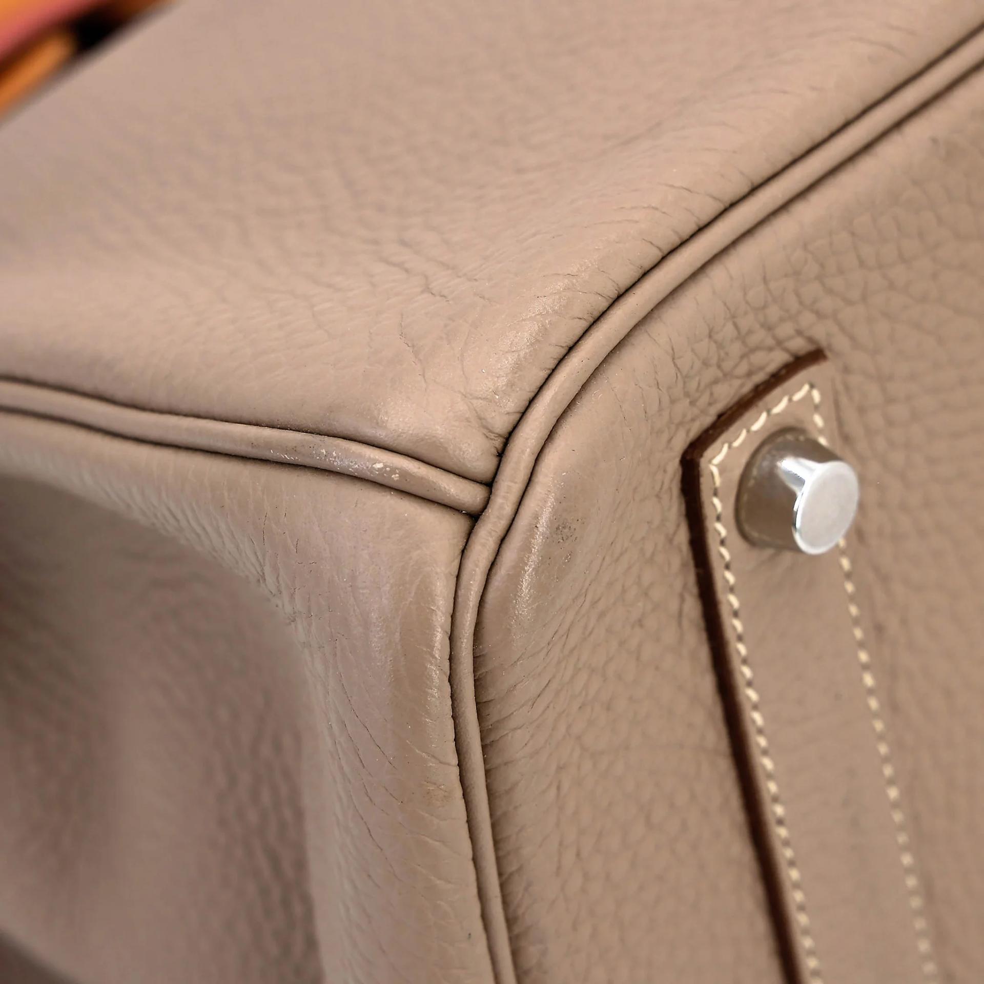 Very Good ( Rank A) HERMÈS Limited Edition Birkin 35 Casaque Gris Tourterelle (81) Sanguine (9M) Moutarde (9U) Clemence Swift Brushed Palladium Square Q (2013) - 14