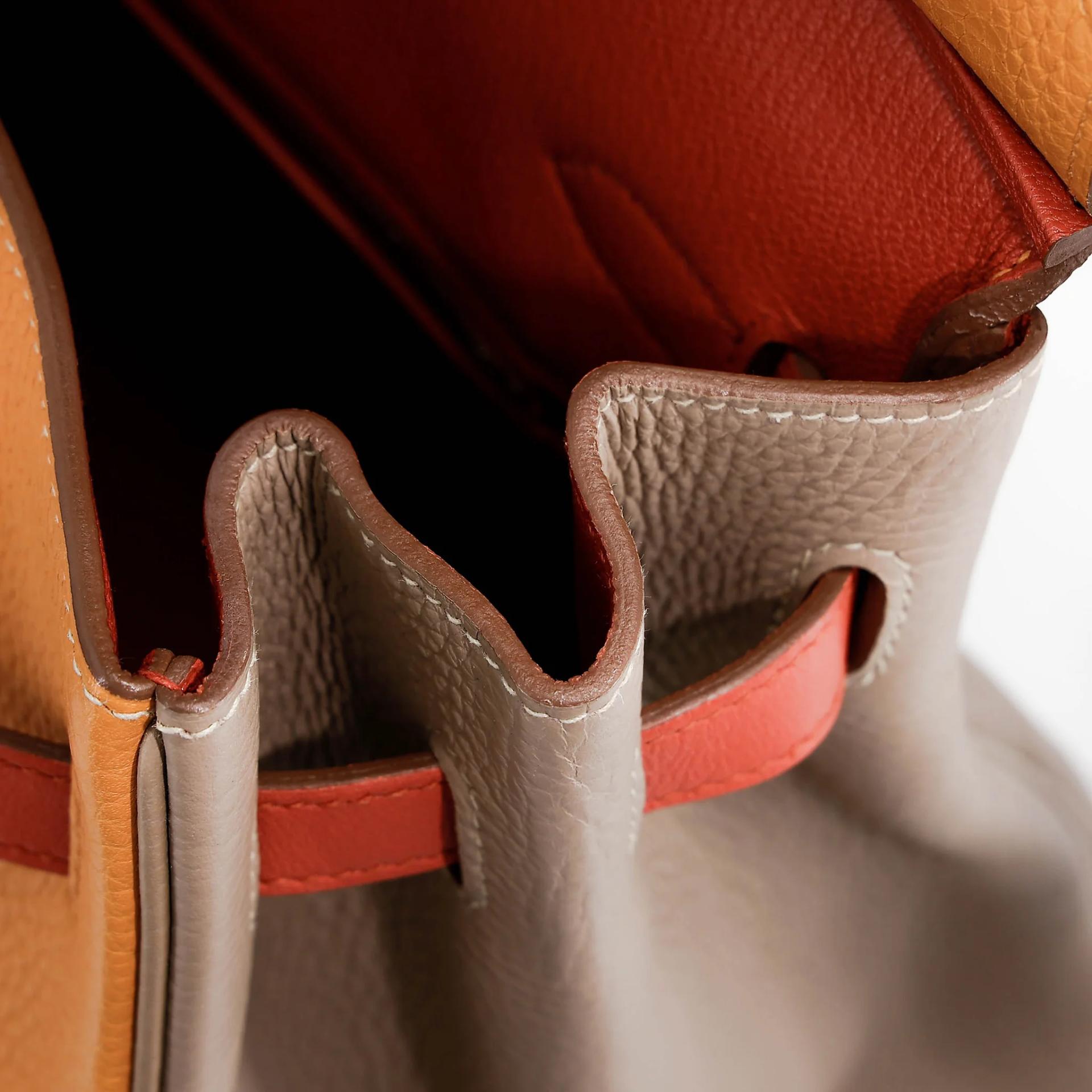 Very Good ( Rank A) HERMÈS Limited Edition Birkin 35 Casaque Gris Tourterelle (81) Sanguine (9M) Moutarde (9U) Clemence Swift Brushed Palladium Square Q (2013) - 26