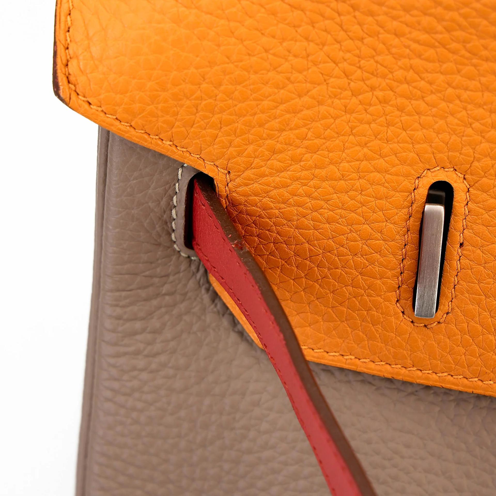 Very Good ( Rank A) HERMÈS Limited Edition Birkin 35 Casaque Gris Tourterelle (81) Sanguine (9M) Moutarde (9U) Clemence Swift Brushed Palladium Square Q (2013) - 18