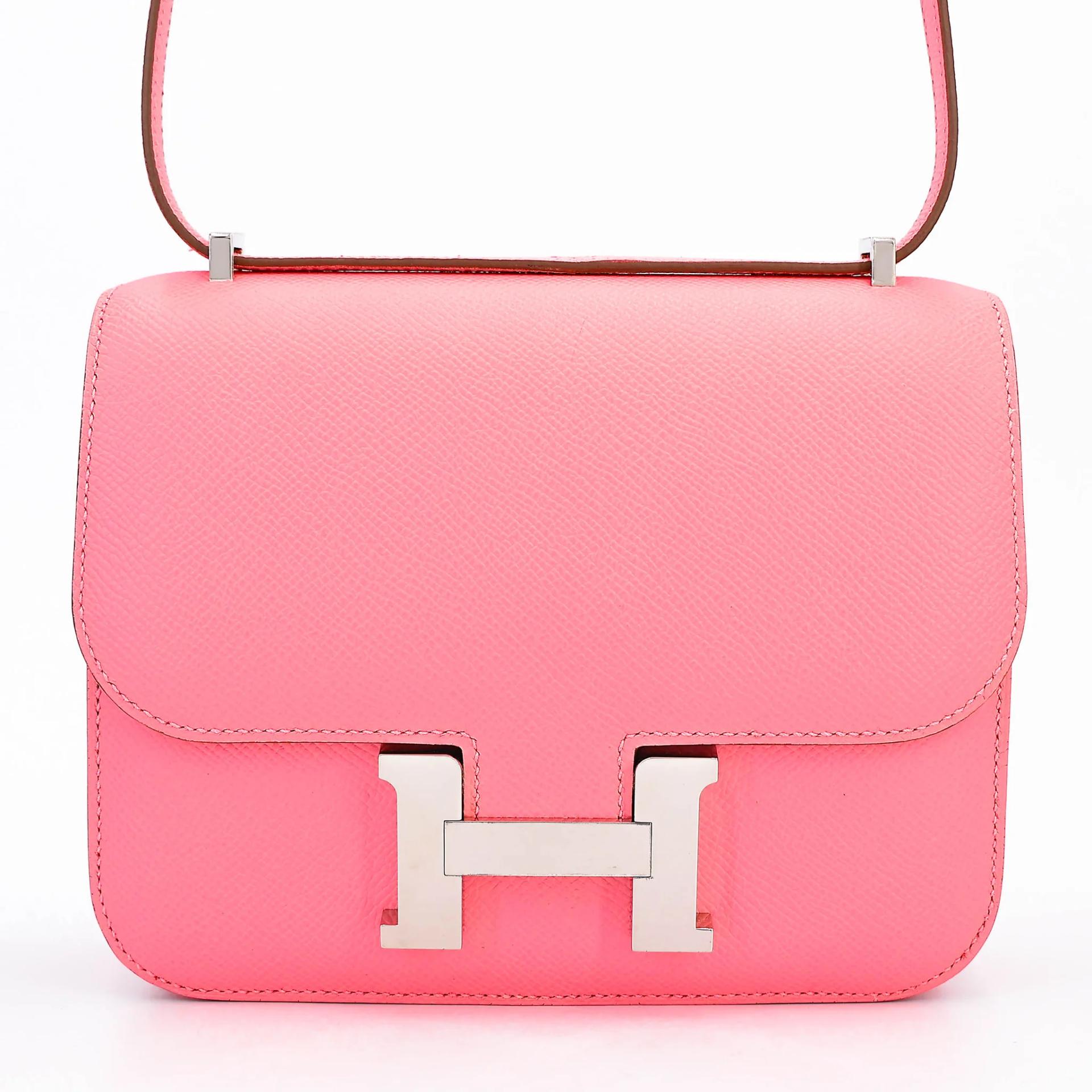 Very Good ( Rank A) HERMÈS Constance Mini 19 Mirror Rose Confetti (1Q) Epsom Palladium hardware B (2023) - 1