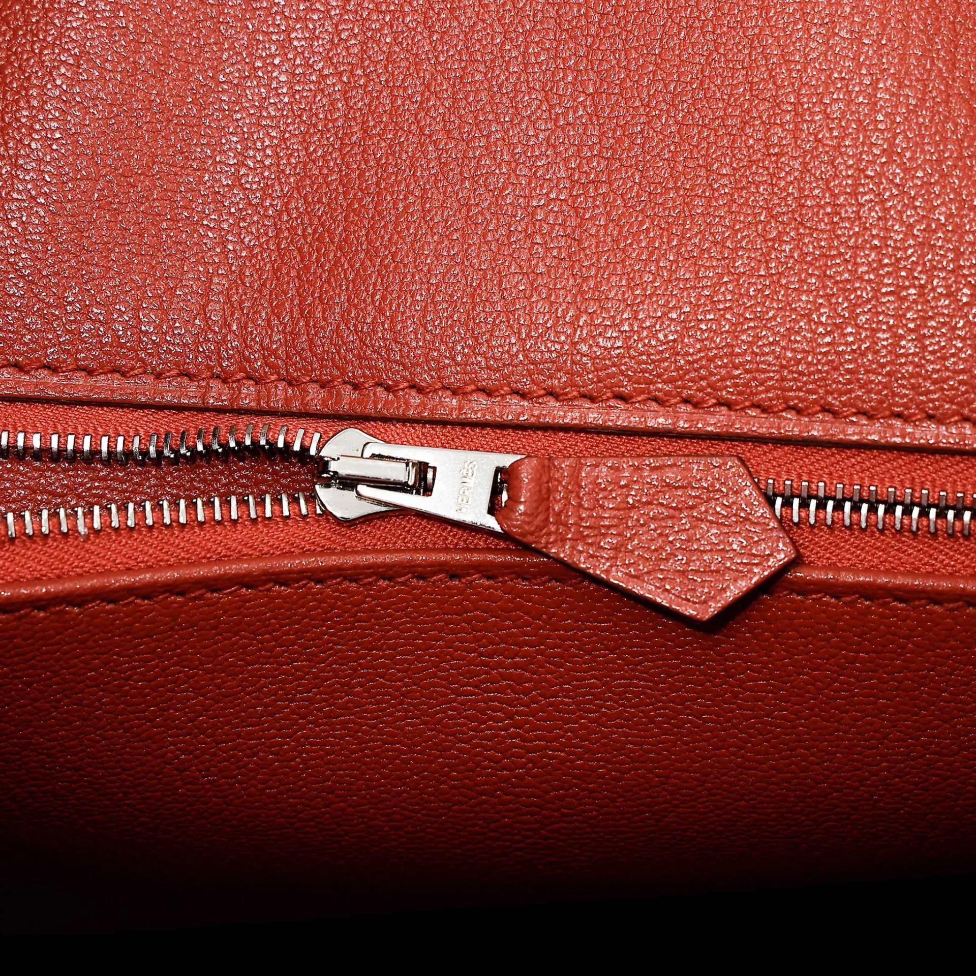 Very Good ( Rank A) HERMÈS Limited Edition Birkin 35 Casaque Gris Tourterelle (81) Sanguine (9M) Moutarde (9U) Clemence Swift Brushed Palladium Square Q (2013) - 25