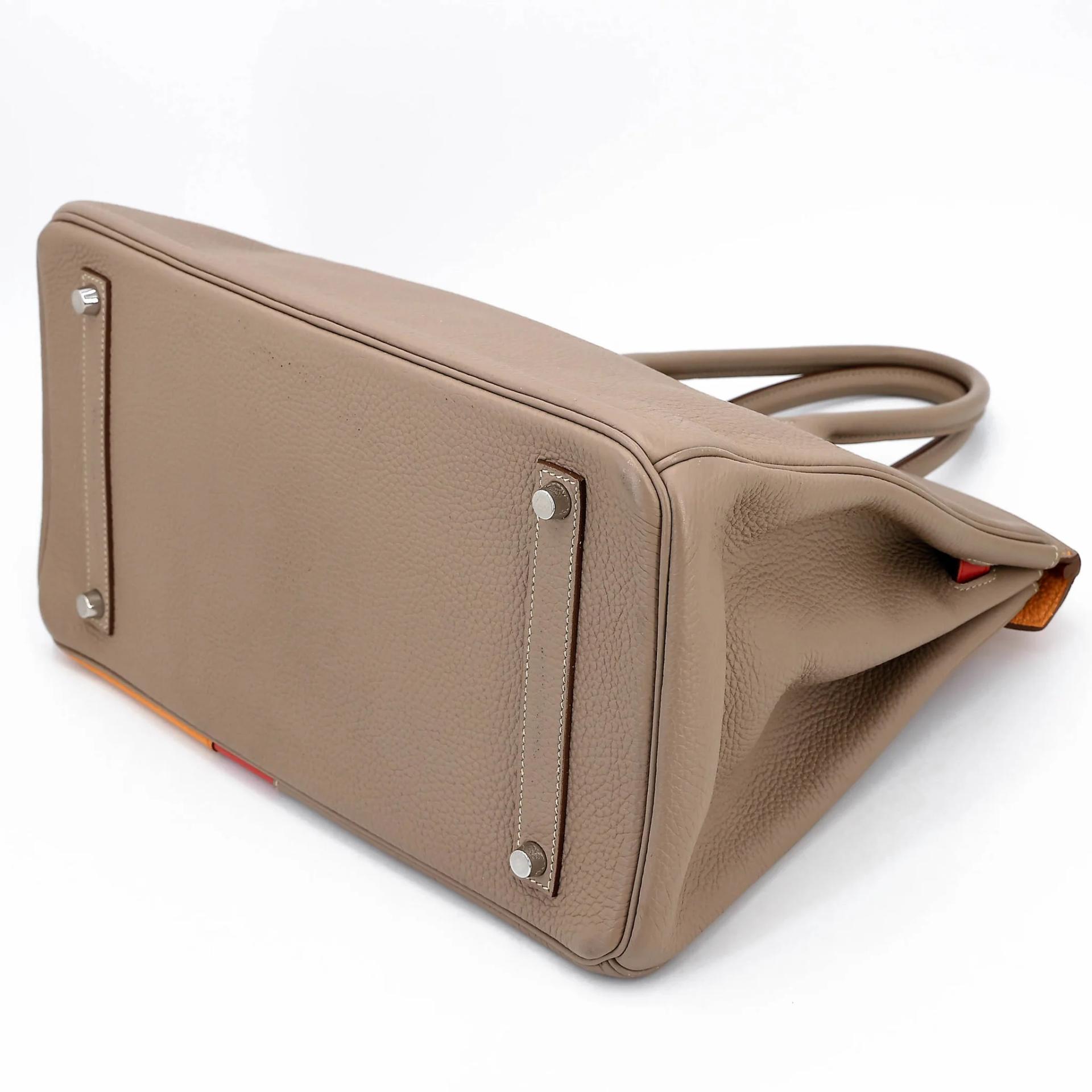 Very Good ( Rank A) HERMÈS Limited Edition Birkin 35 Casaque Gris Tourterelle (81) Sanguine (9M) Moutarde (9U) Clemence Swift Brushed Palladium Square Q (2013) - 6